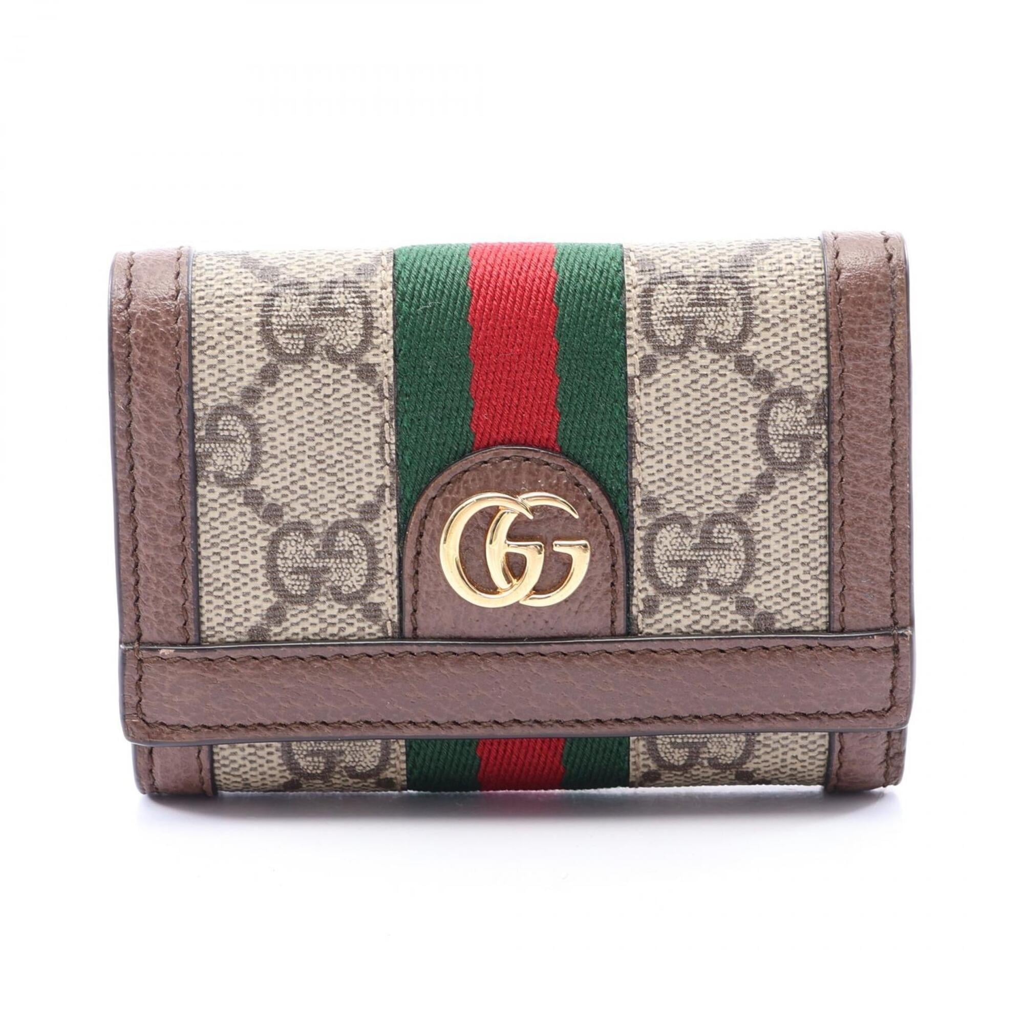 Gucci Beige Brown Multi-Color Leather Pvc Wallet (Tri-Fold) (Pre-Owned)
