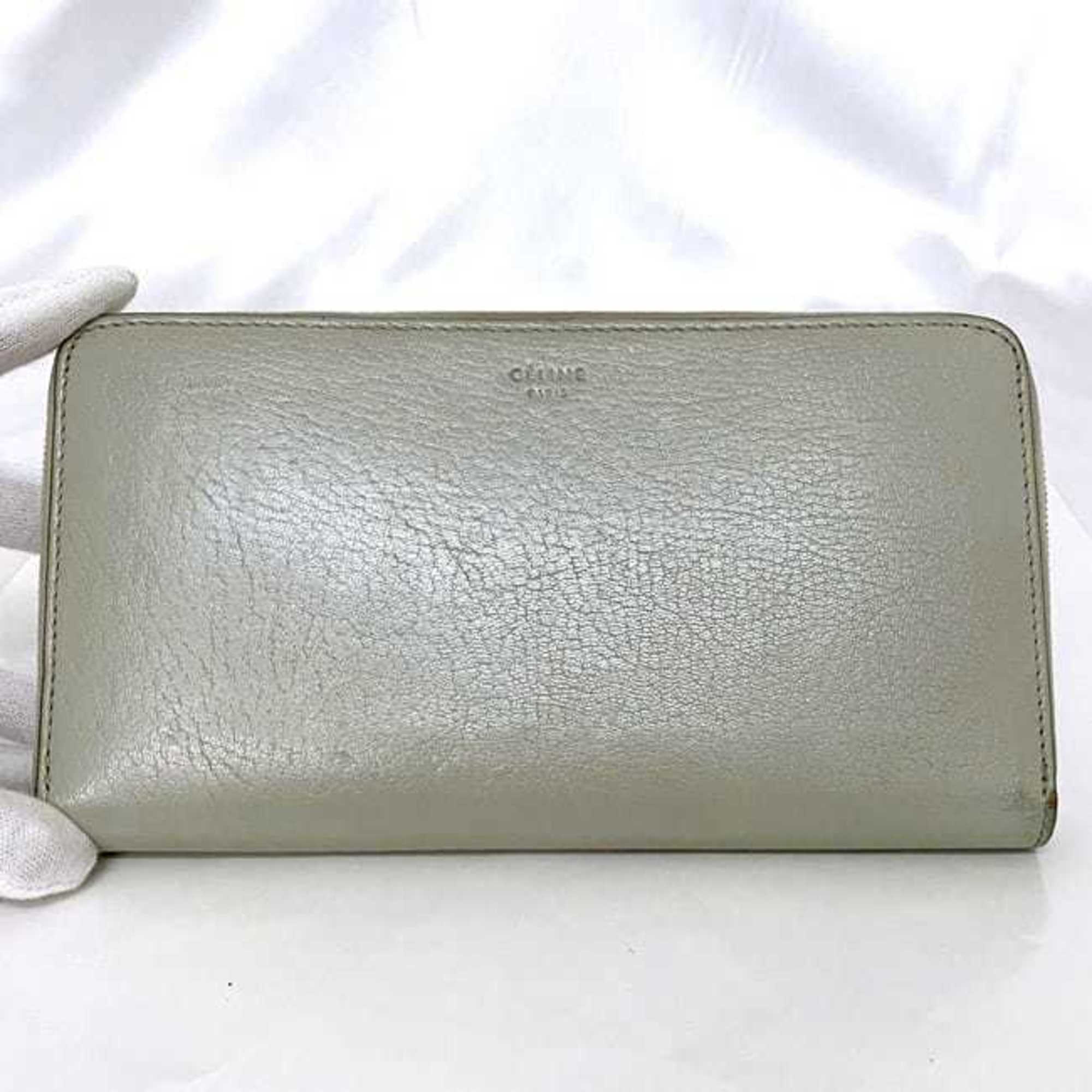Celine Gray Leather Long Wallet (Bi-Fold) (Pre-Owned)