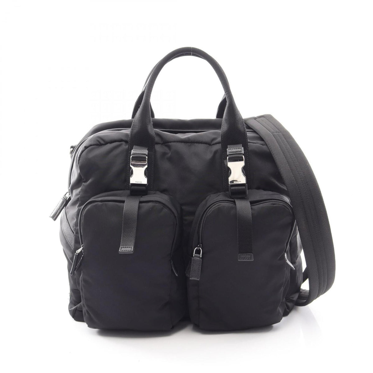 Prada Black Nylon Leather Boston Bag Handbag (Pre-Owned)