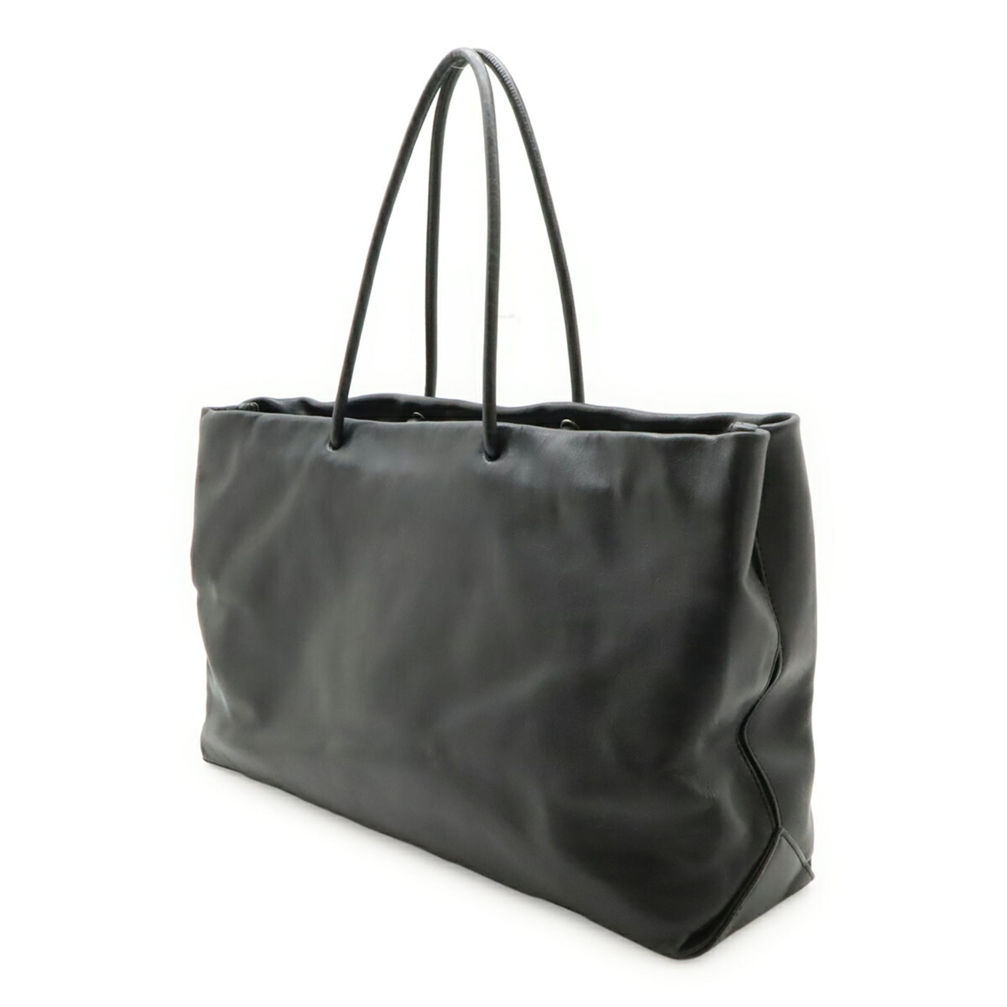 Chanel Black White Leather Shoulder Bag Tote Bag (Pre-Owned)