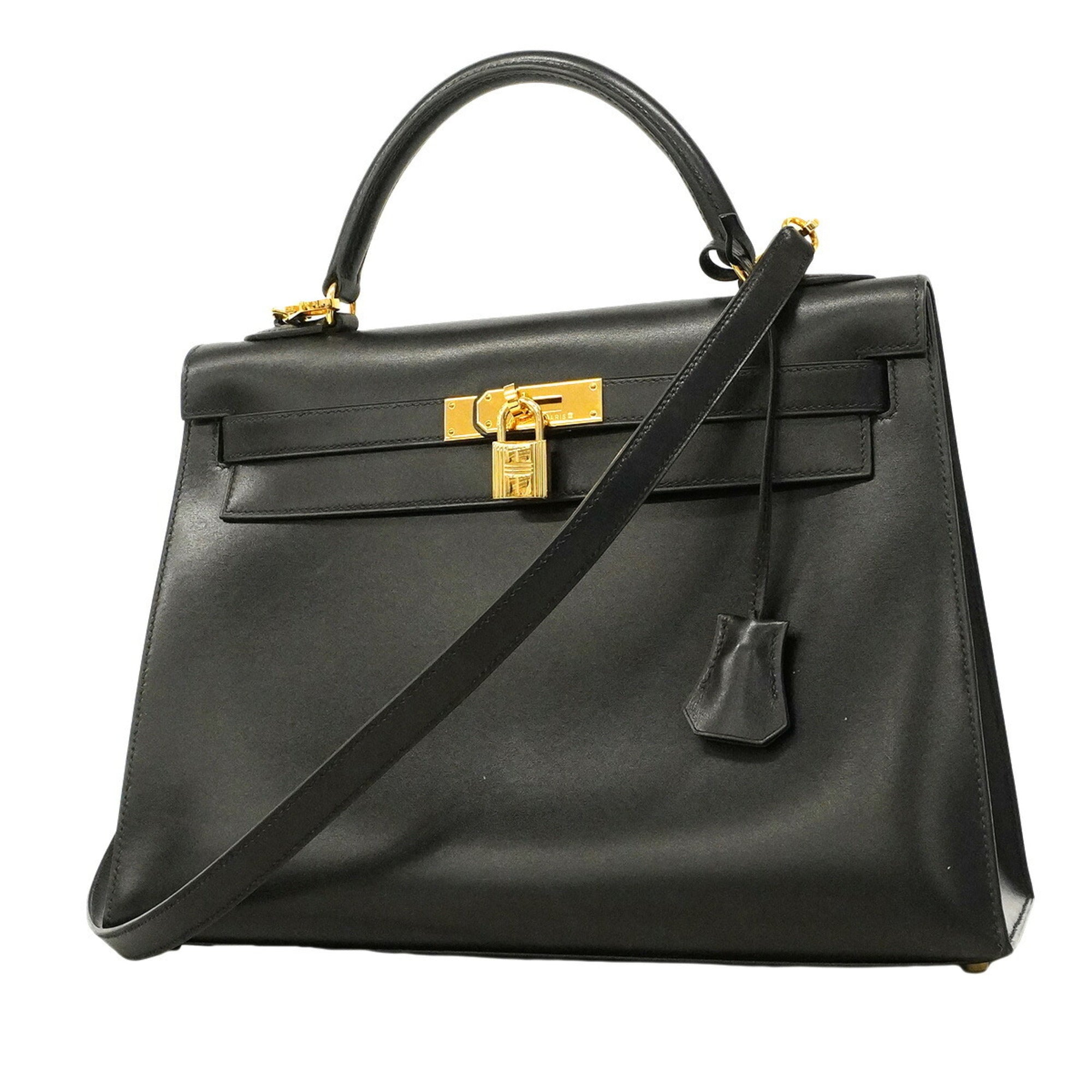 Hermes Black Box Calf Leather Handbag (Pre-Owned)