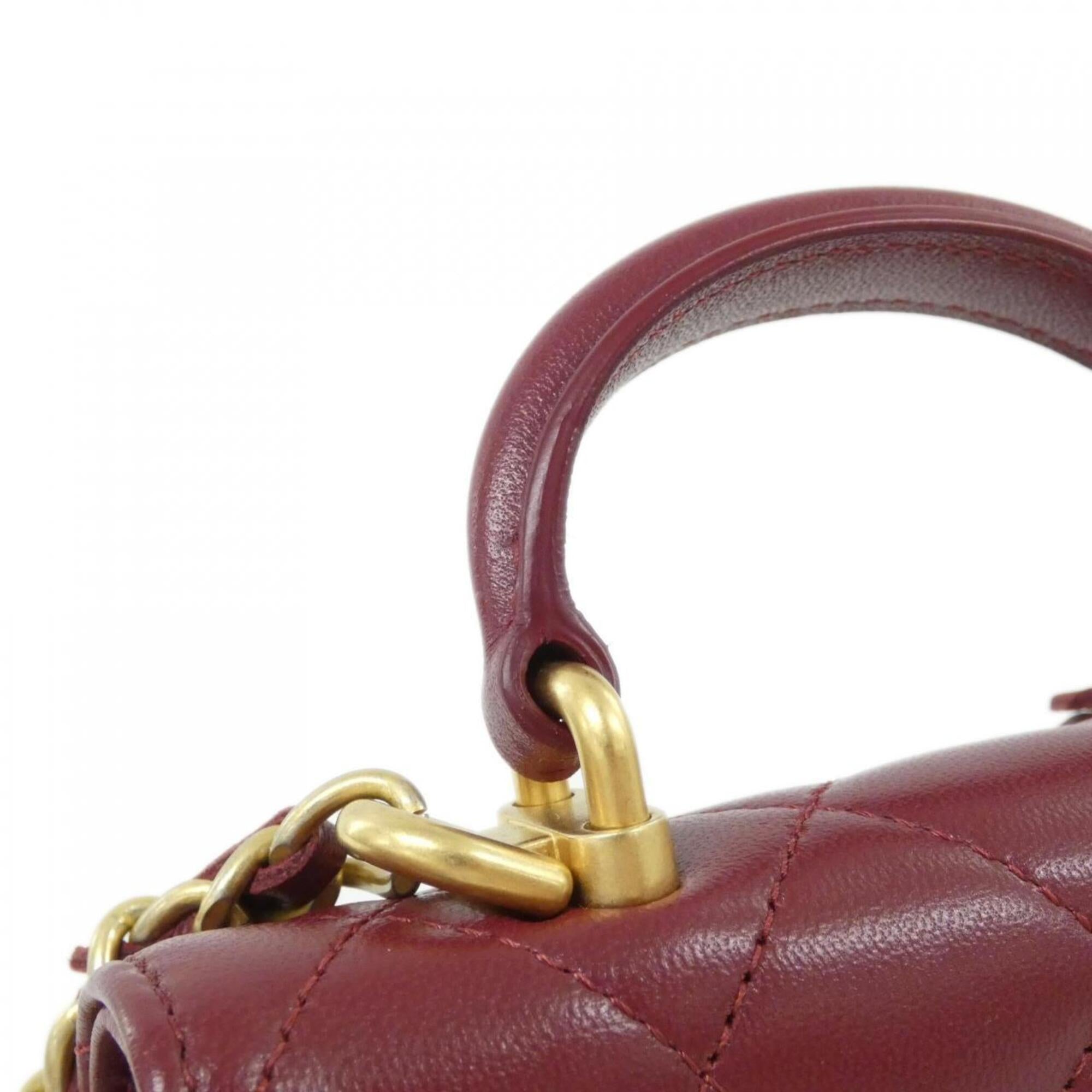 Chanel Bordeaux Leather Handbag Shoulder Bag (Pre-Owned)