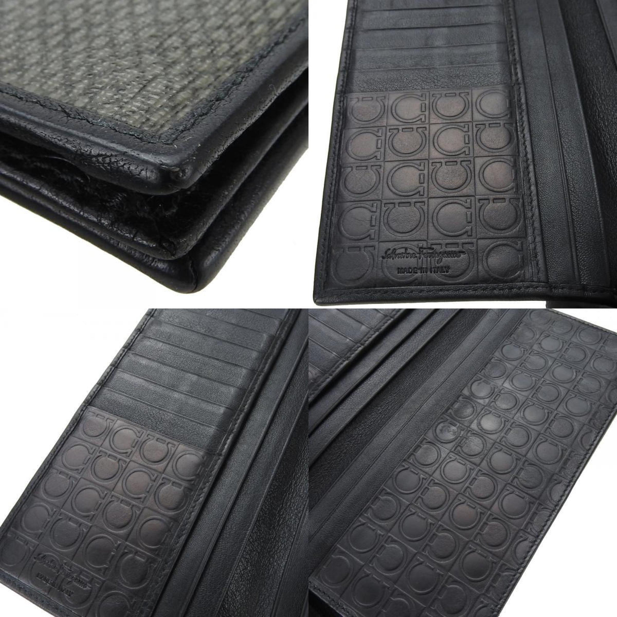 Salvatore Ferragamo Gancini Black Gray Pvc Leather Long Wallet (Bi-Fold) (Pre-Owned)