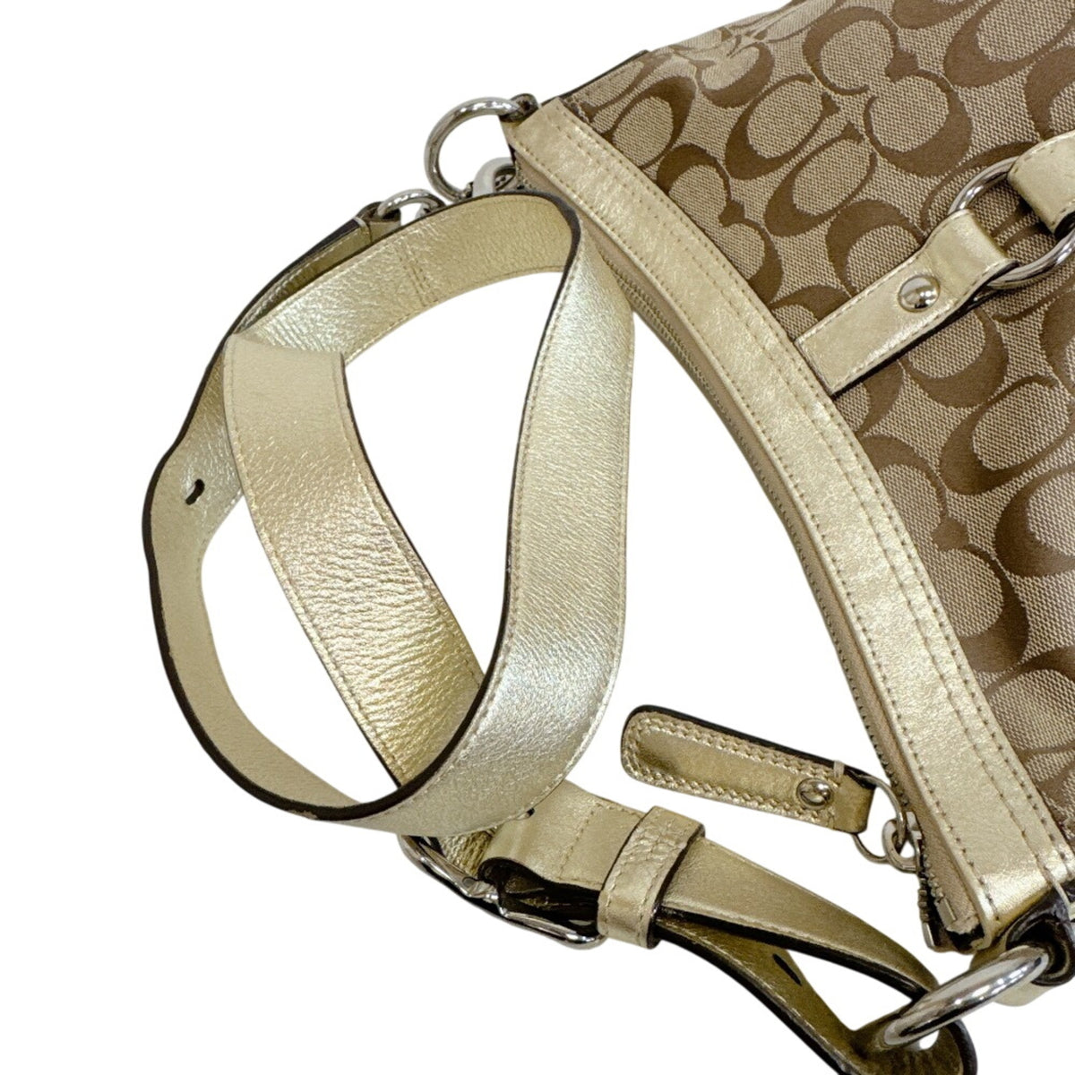 Coach Beige Gold Canvas Leather Shoulder Bag (Pre-Owned)