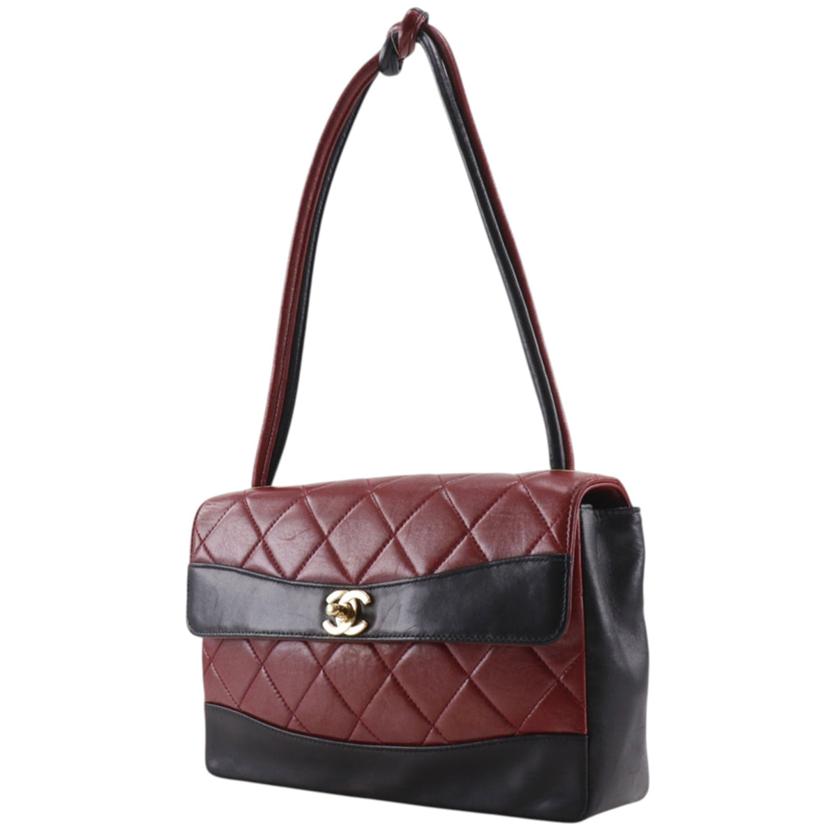 Chanel Matelasse Black Red Color Leather Shoulder Bag (Pre-Owned)