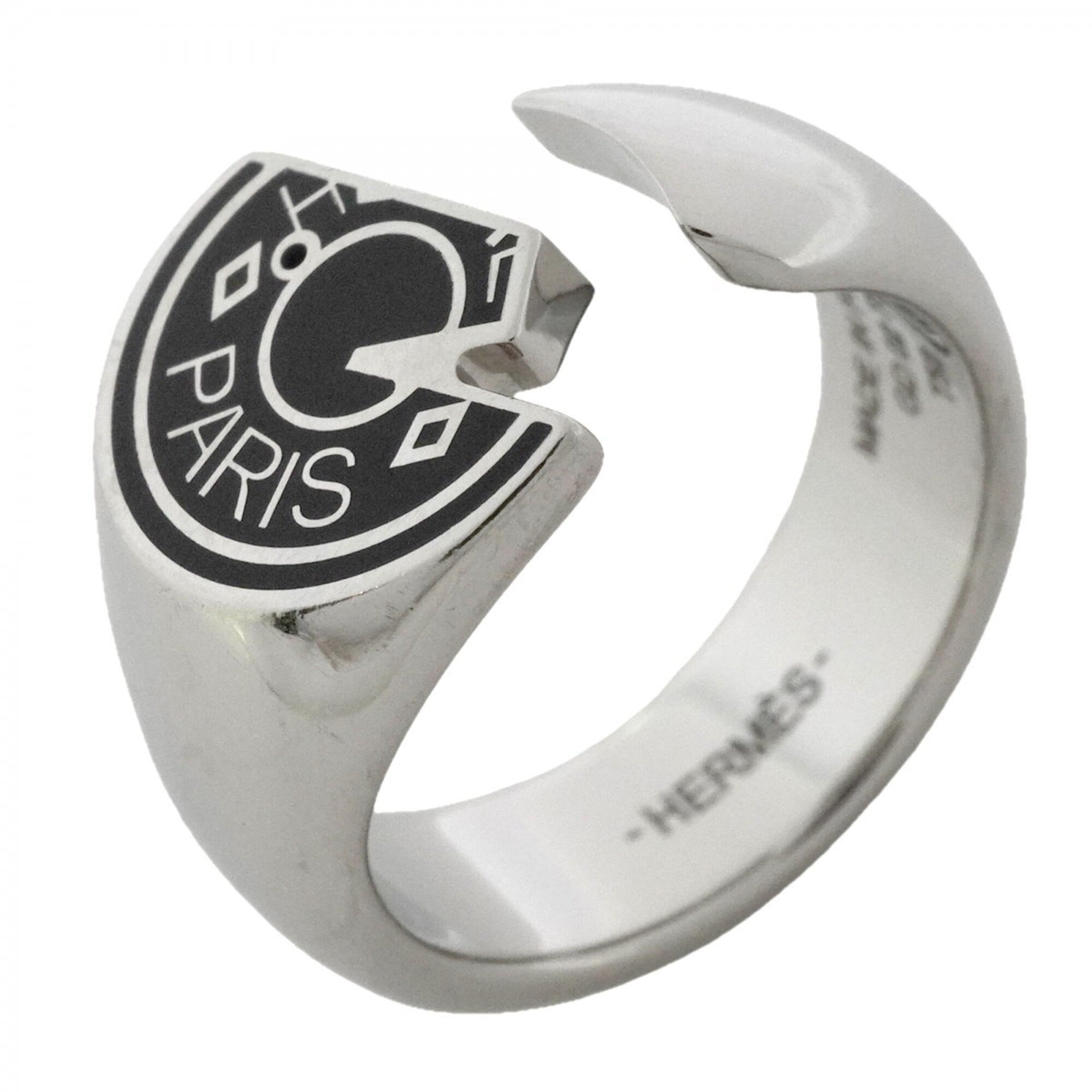 Hermes Silver Black Metal Band Ring (Pre-Owned)