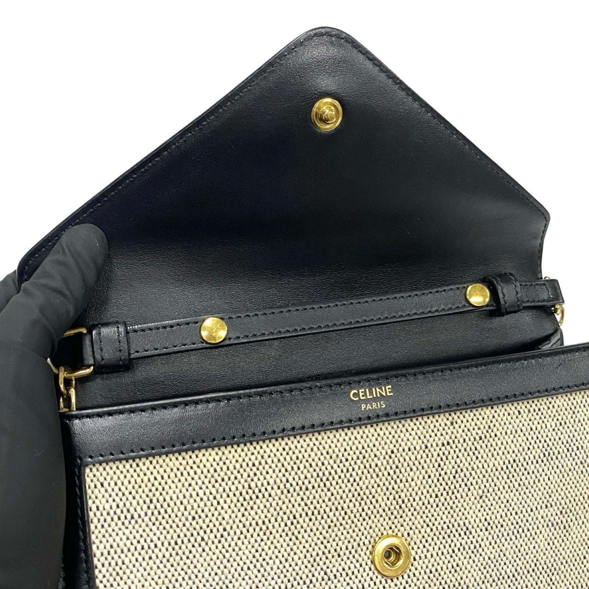 Celine Black Ivory Canvas Leather Pochette Shoulder Bag (Pre-Owned)