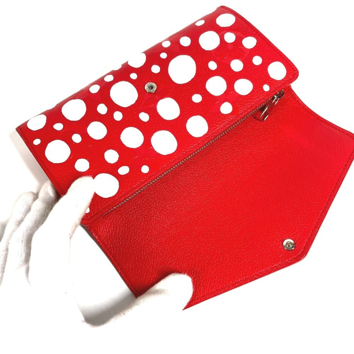 Louis Vuitton Red Color White Leather Long Wallet (Bi-Fold) (Pre-Owned)