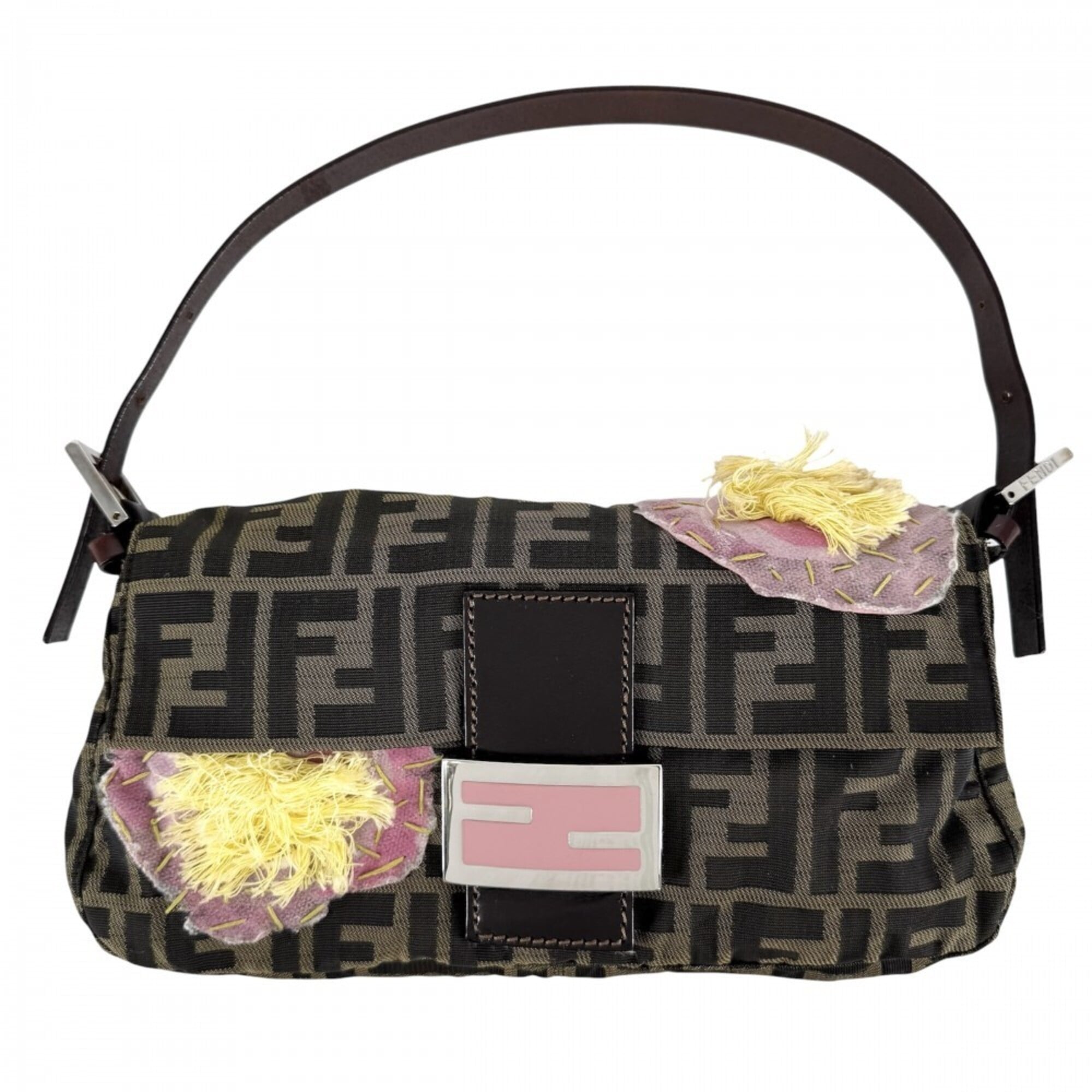 Fendi Brown Pink Nylon Canvas Handbag (Pre-Owned)