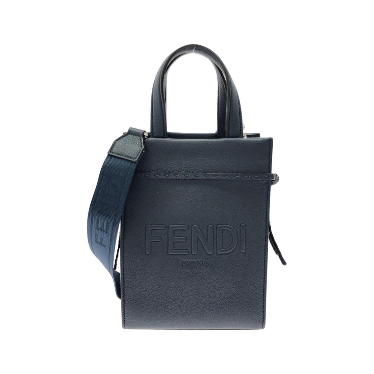 Fendi Blue Navy Leather Handbag (Pre-Owned)