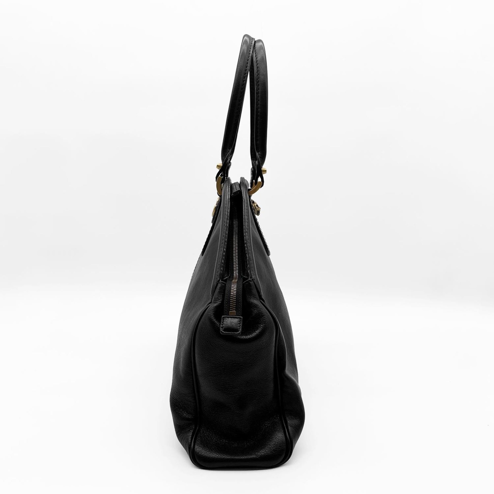 Gucci Black Leather Boston Bag Handbag (Pre-Owned)