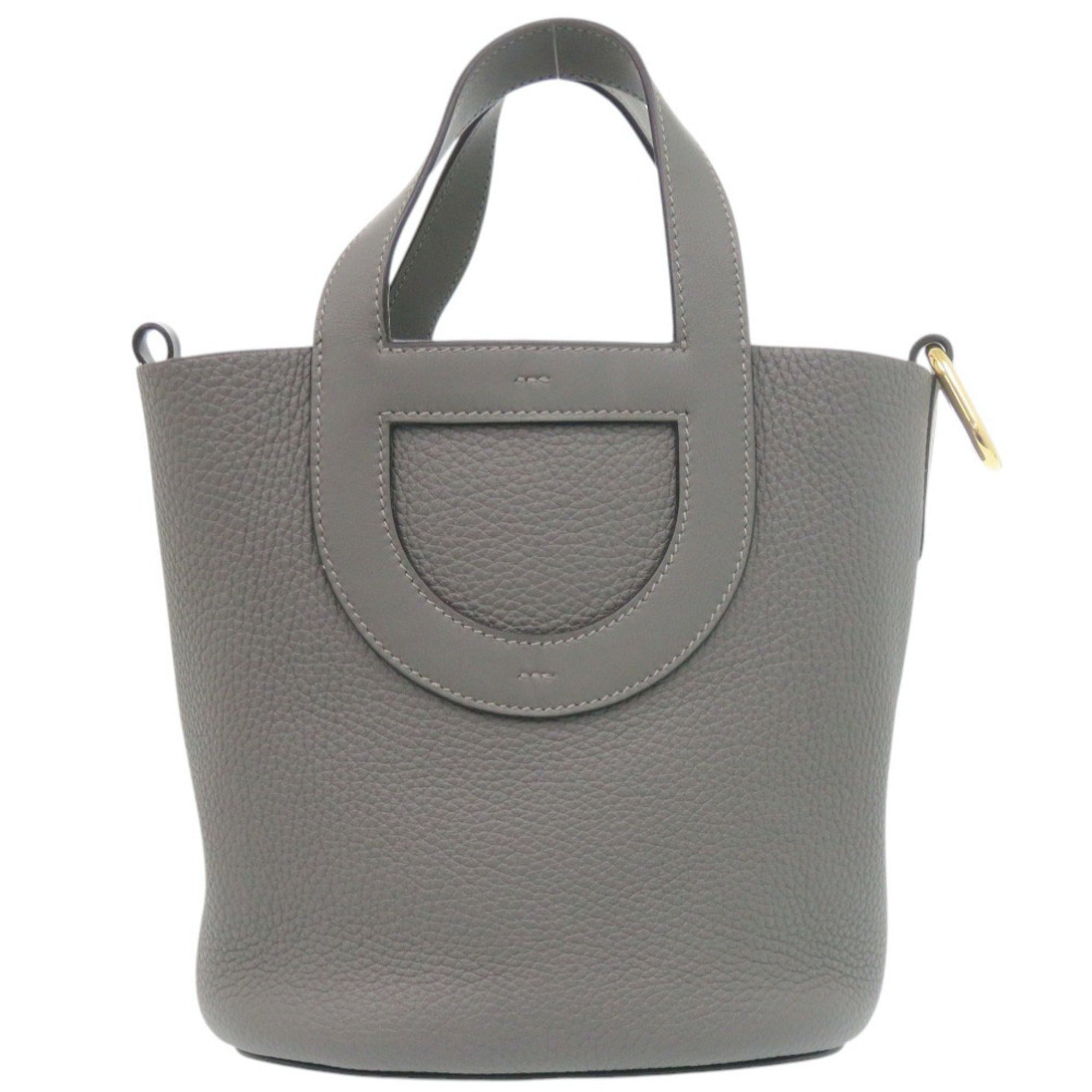 Hermes Gray Taurillon Clemence Leather Swift Leather Handbag (Pre-Owned)