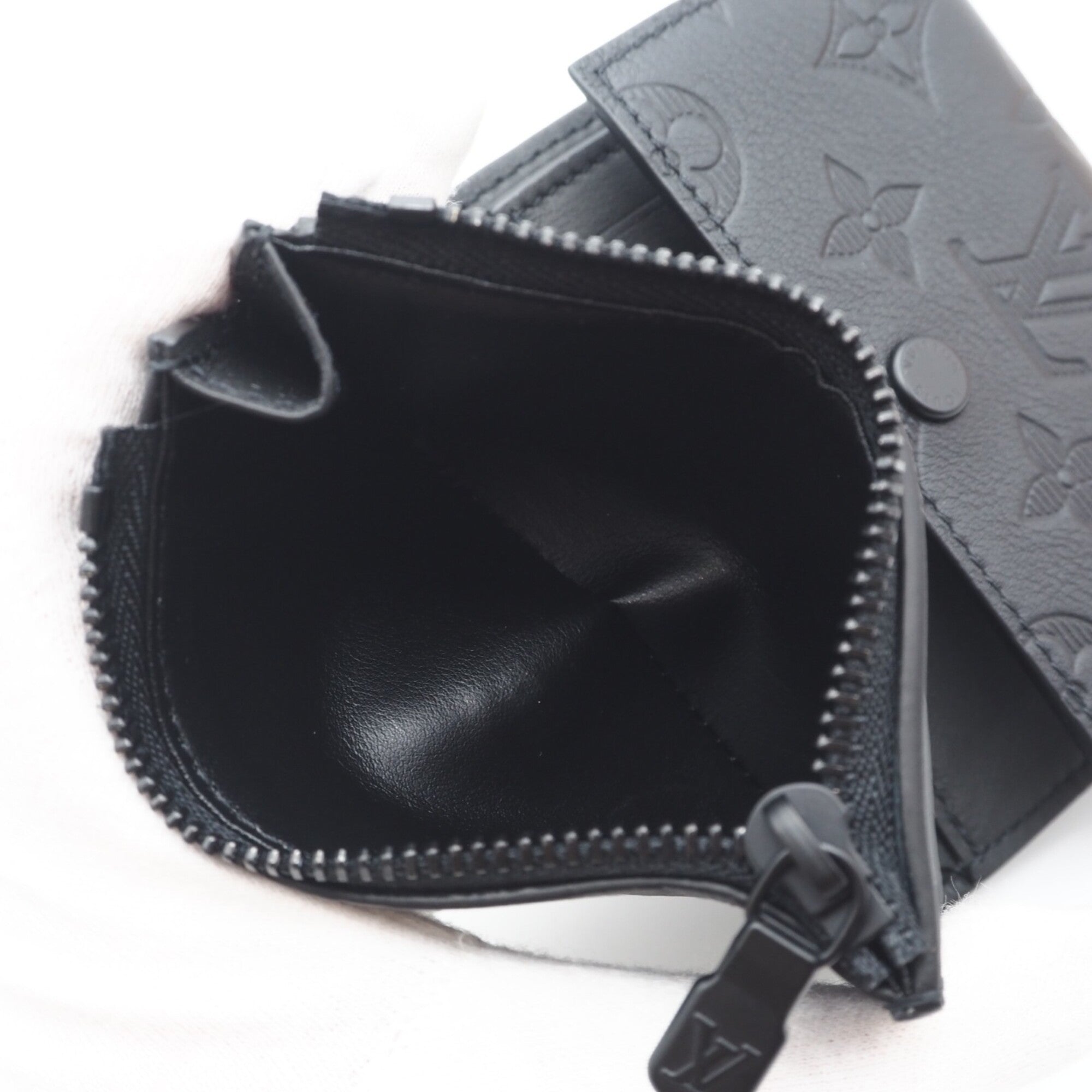 Louis Vuitton Monogram Shadow Black Leather Wallet (Tri-Fold) (Pre-Owned)