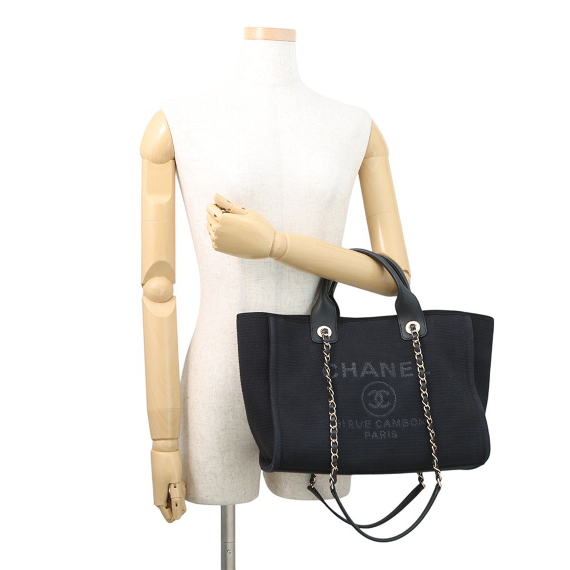 Chanel Black Canvas Leather Handbag Pouch Shopping Bag Tote Bag (Pre-Owned)