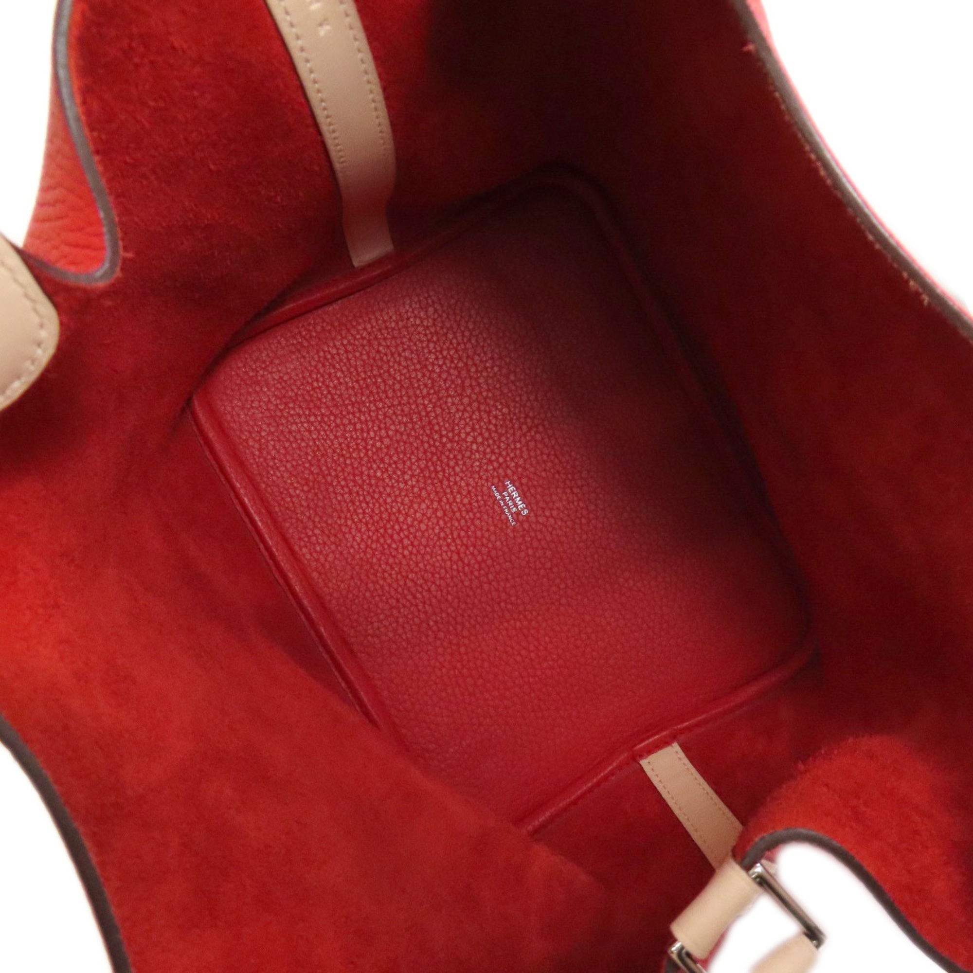 Hermes Beige Red Color Taurillon Clemence Leather Swift Leather Handbag (Pre-Owned)