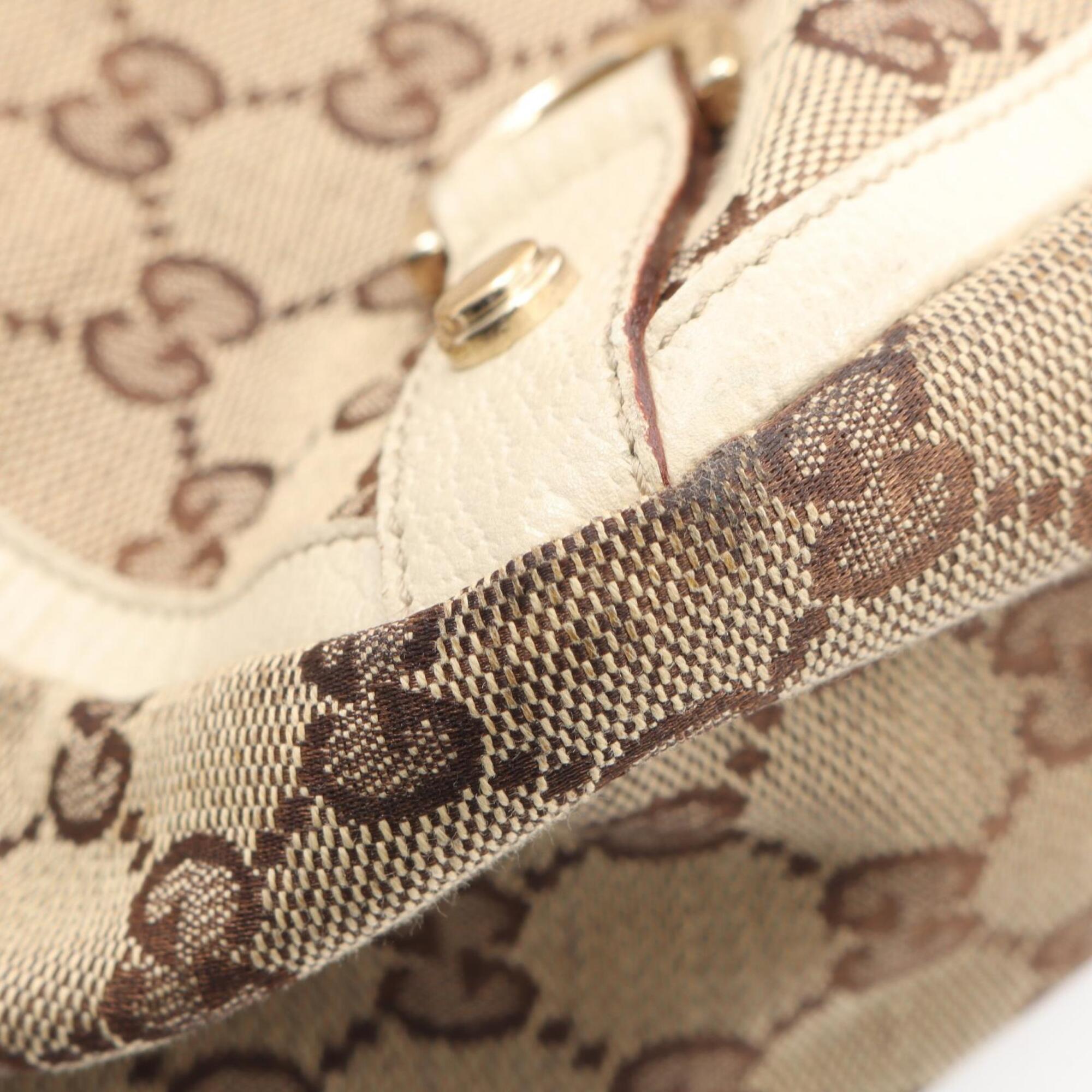 Gucci Beige Ivory Canvas Leather Handbag Tote Bag (Pre-Owned)
