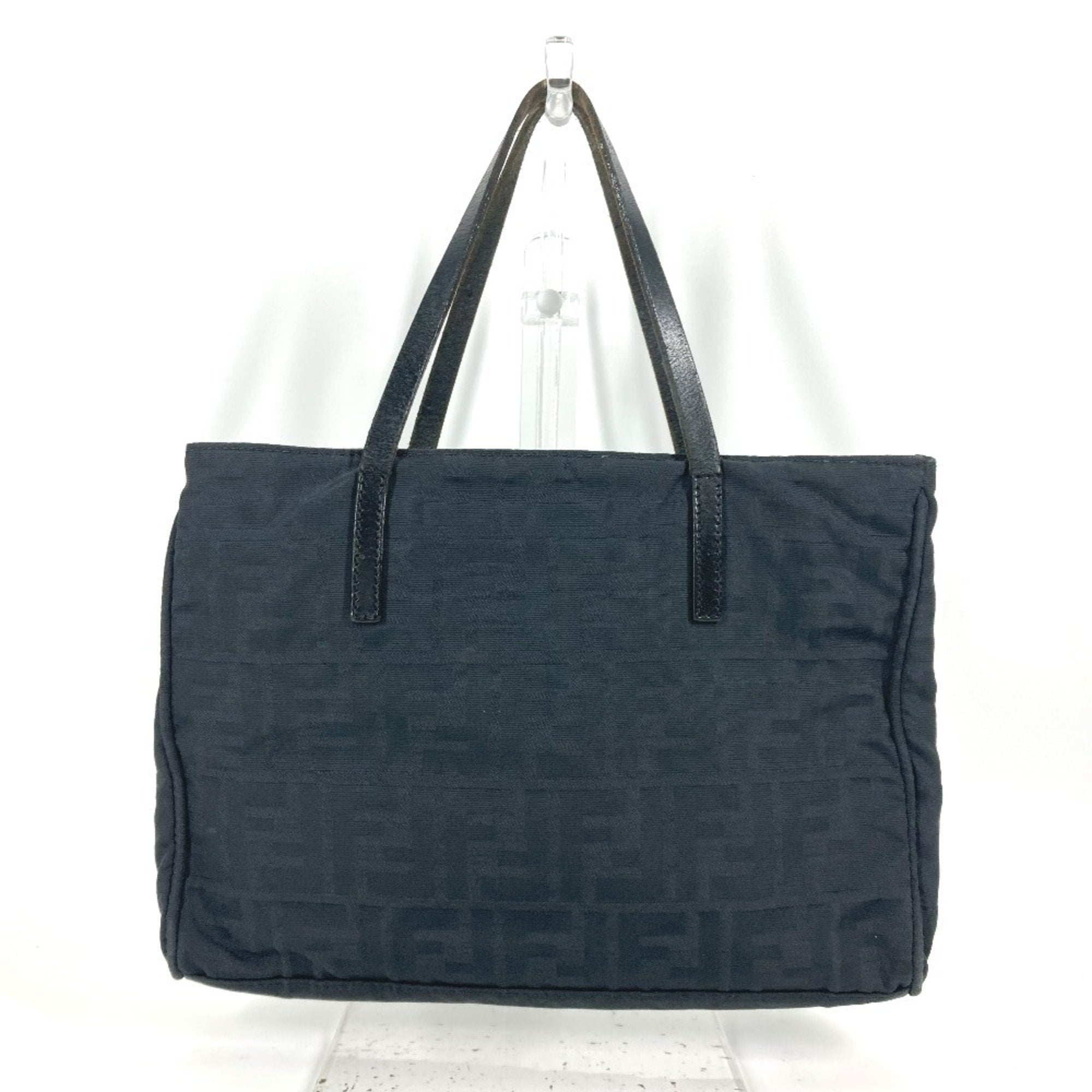Fendi Zucca Black Nylon Leather Handbag Tote Bag (Pre-Owned)