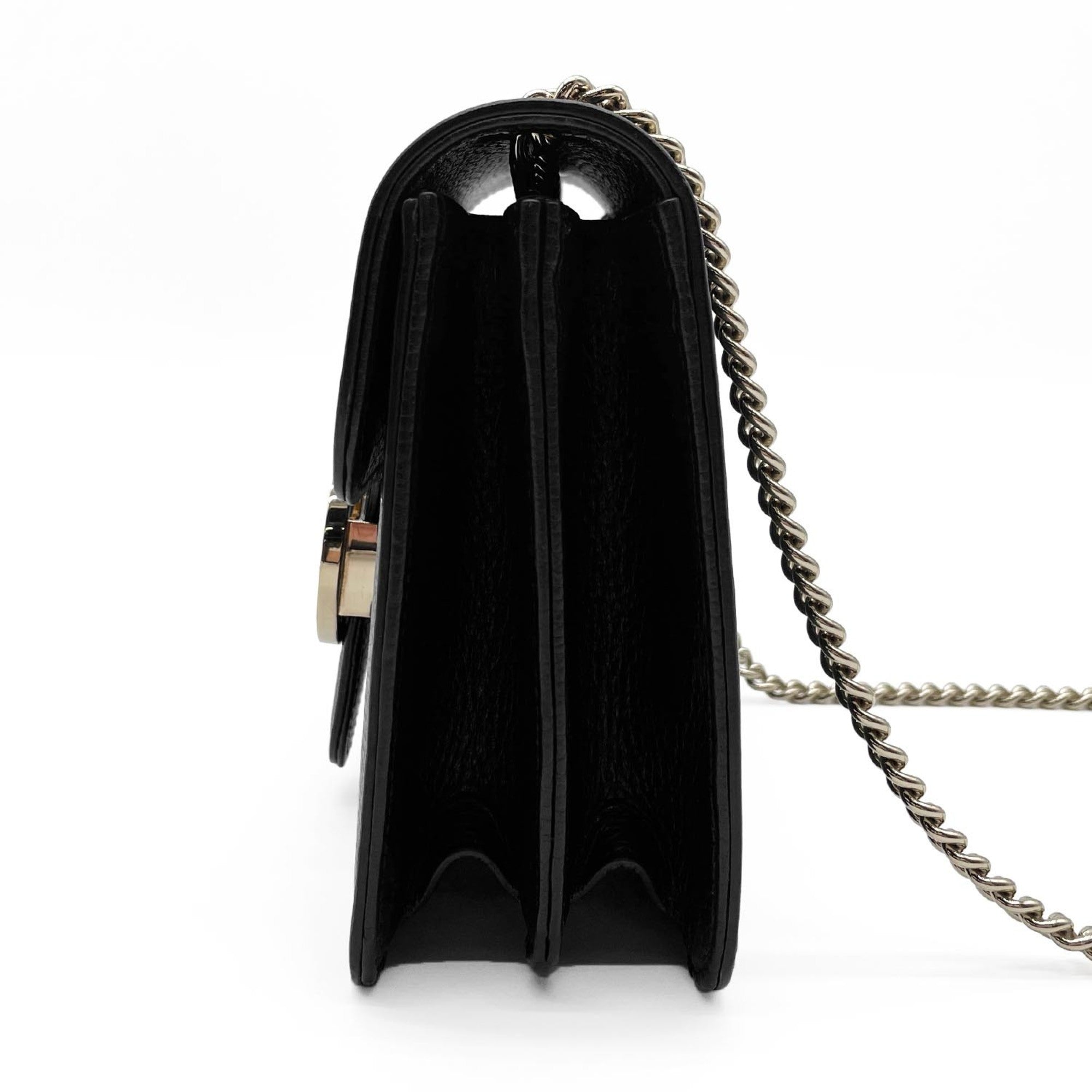 Gucci Black Leather Metal Shoulder Bag (Pre-Owned)