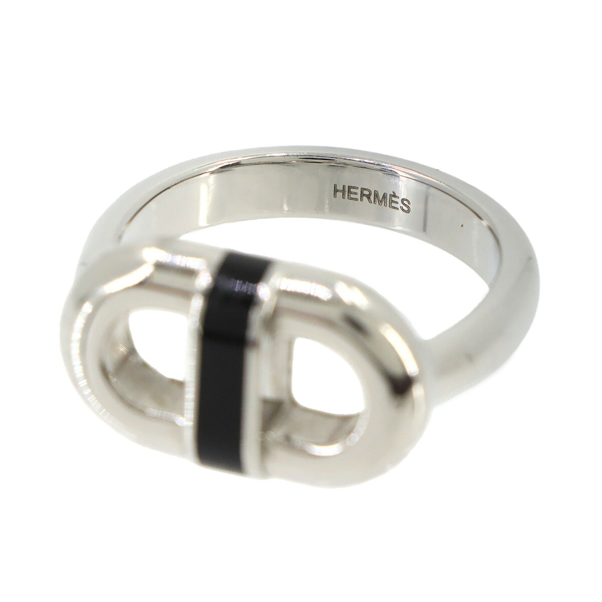 Hermes Silver Black Lacquer Metal Stainless Steel Band Ring (Pre-Owned)