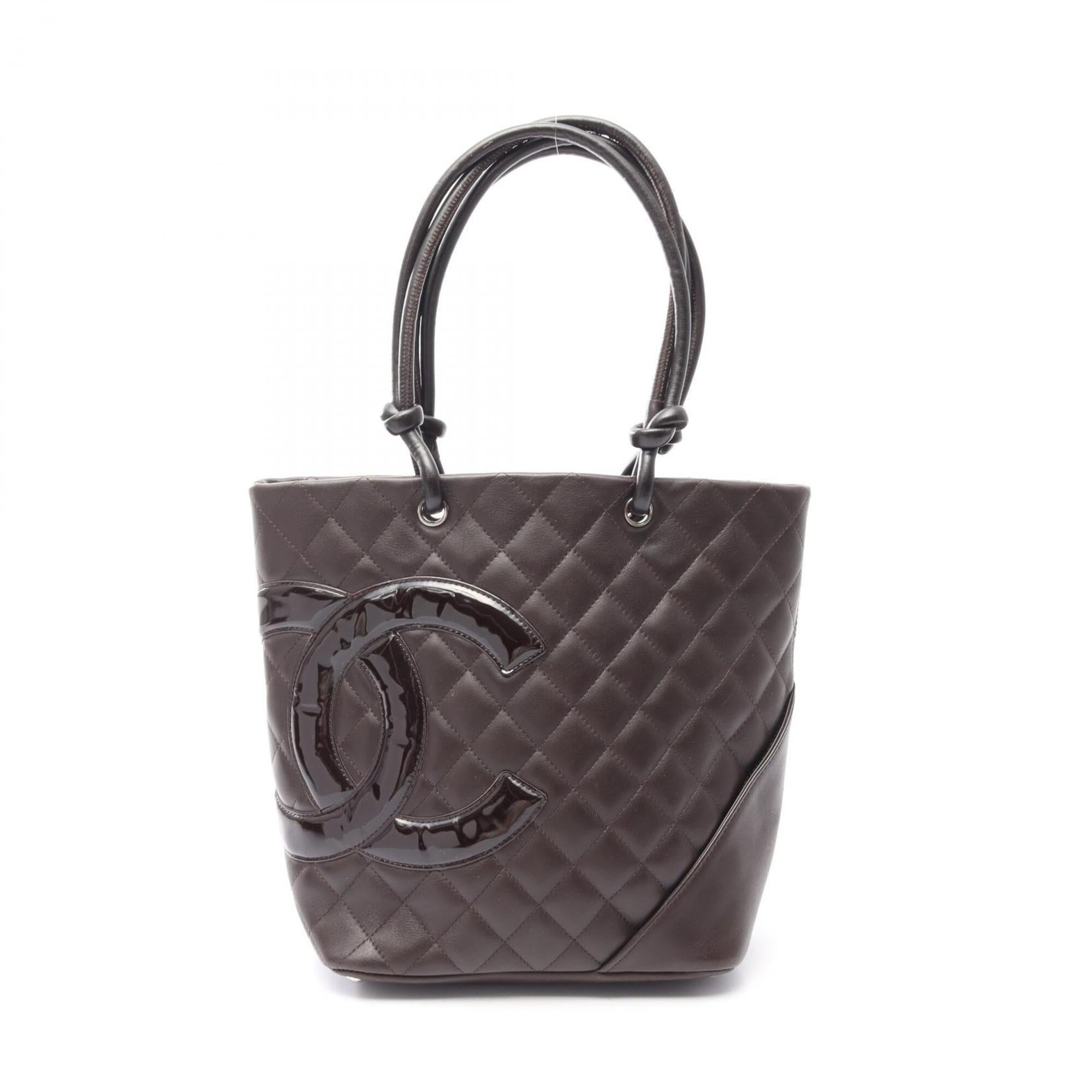 Chanel Brown Leather Patent Leather Handbag Tote Bag (Pre-Owned)