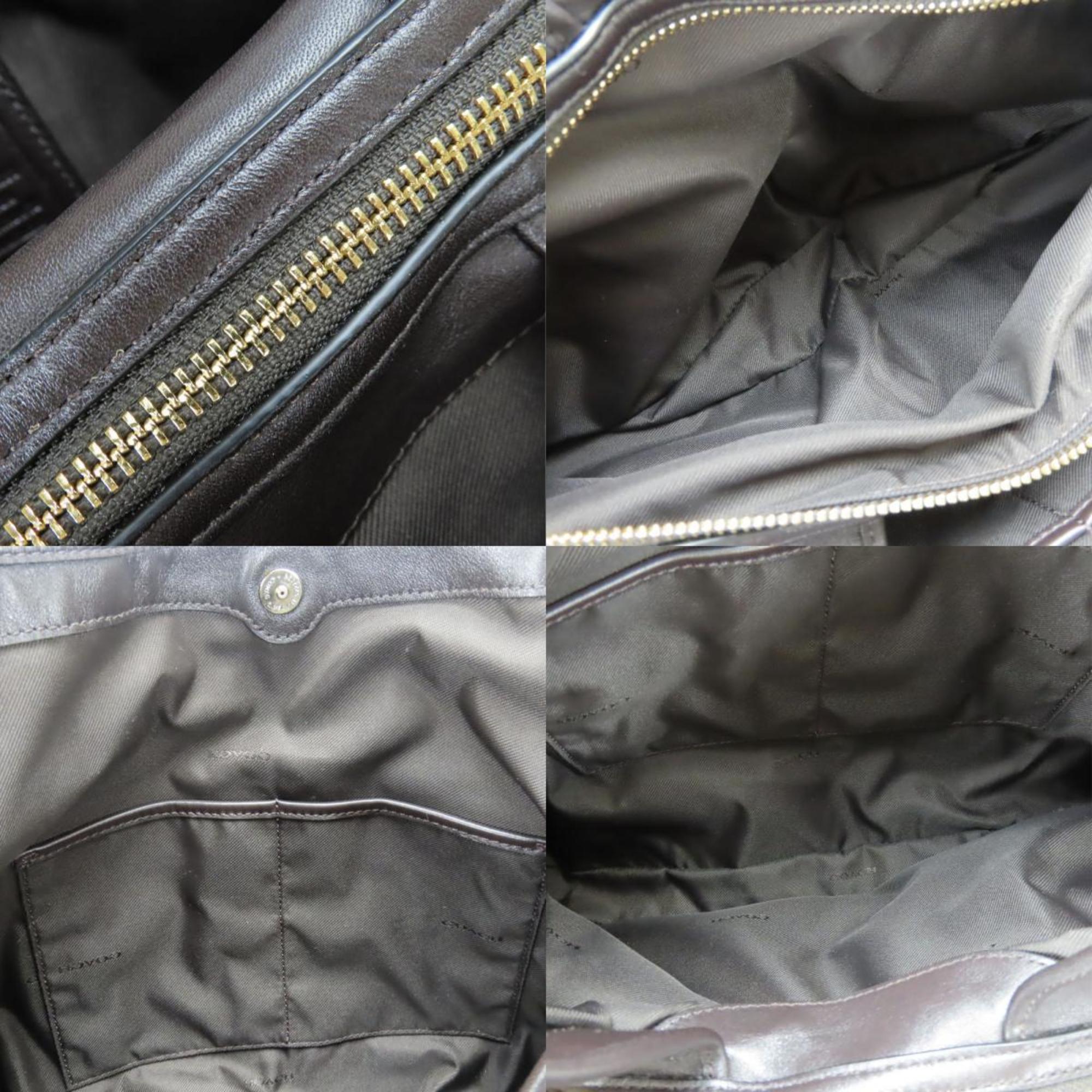 Coach Brown Dark Brown Canvas Leather Tote Bag (Pre-Owned)
