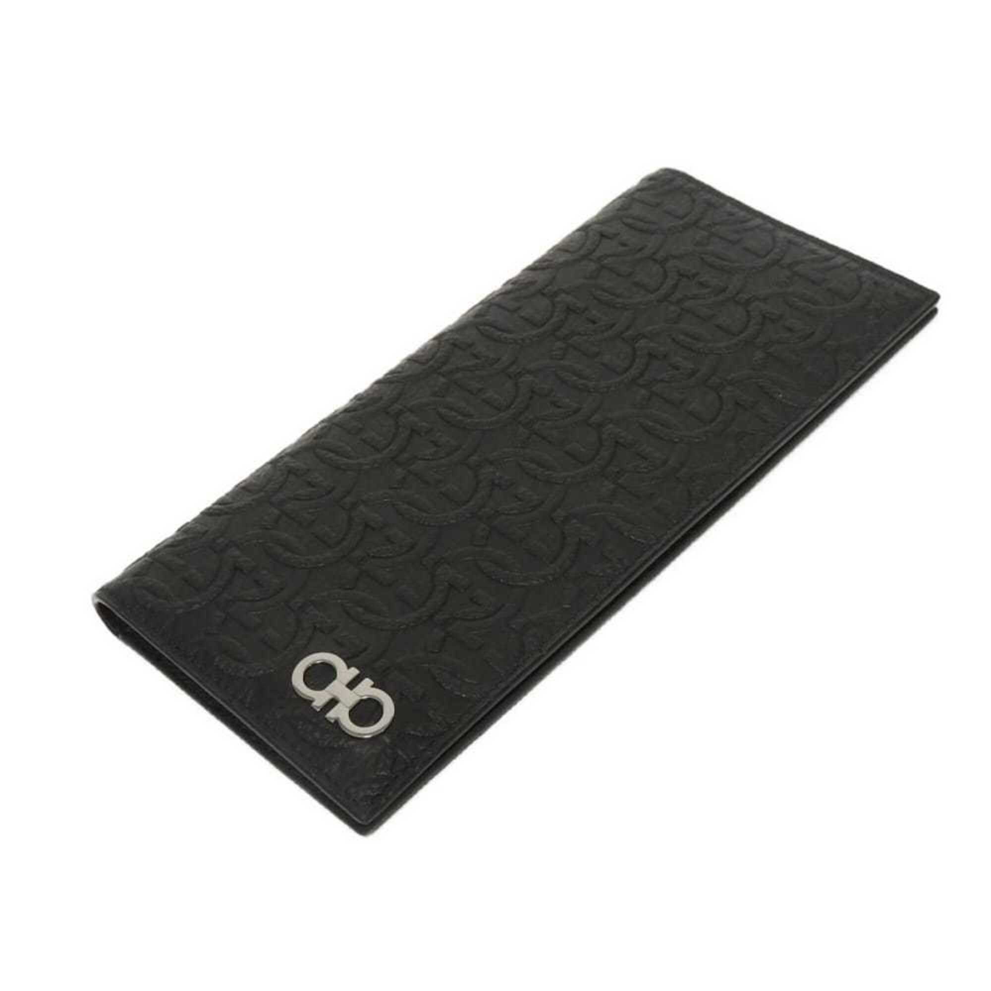 Salvatore Ferragamo Gancini Black Leather Long Wallet (Bi-Fold) (Pre-Owned)