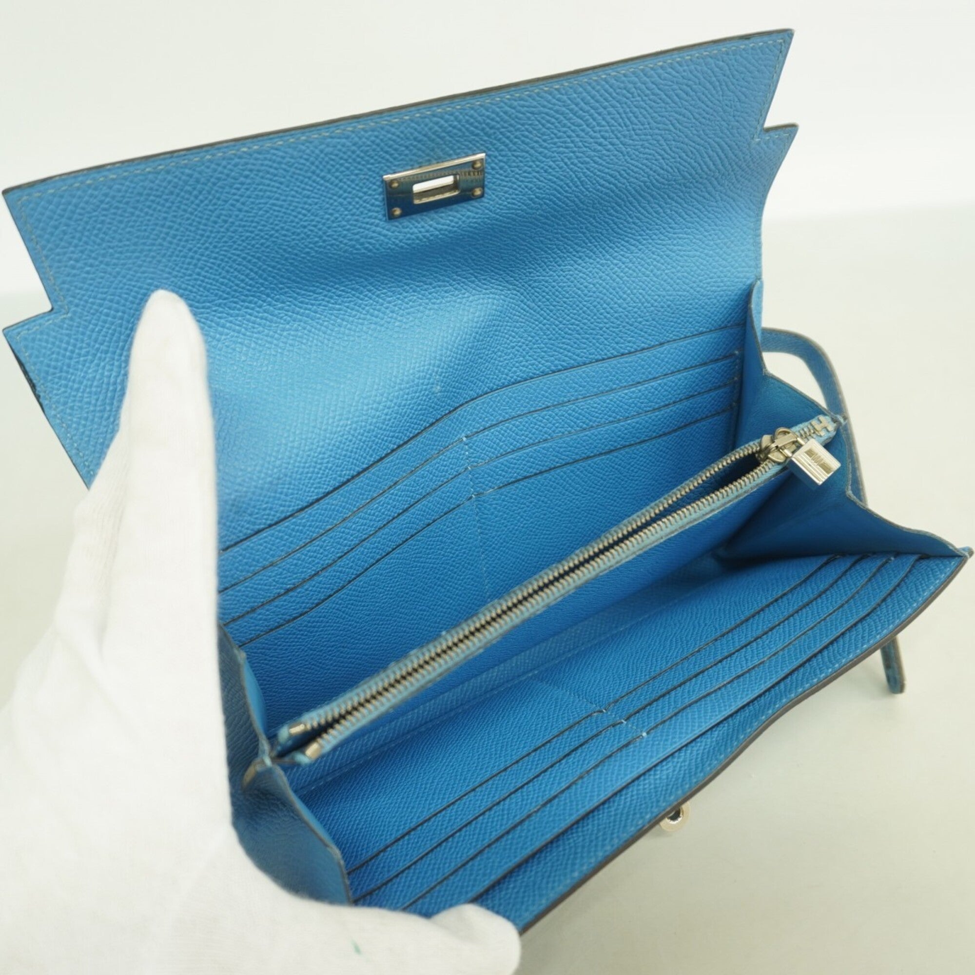 Hermes Azur Epsom Leather Long Wallet (Bi-Fold) (Pre-Owned)