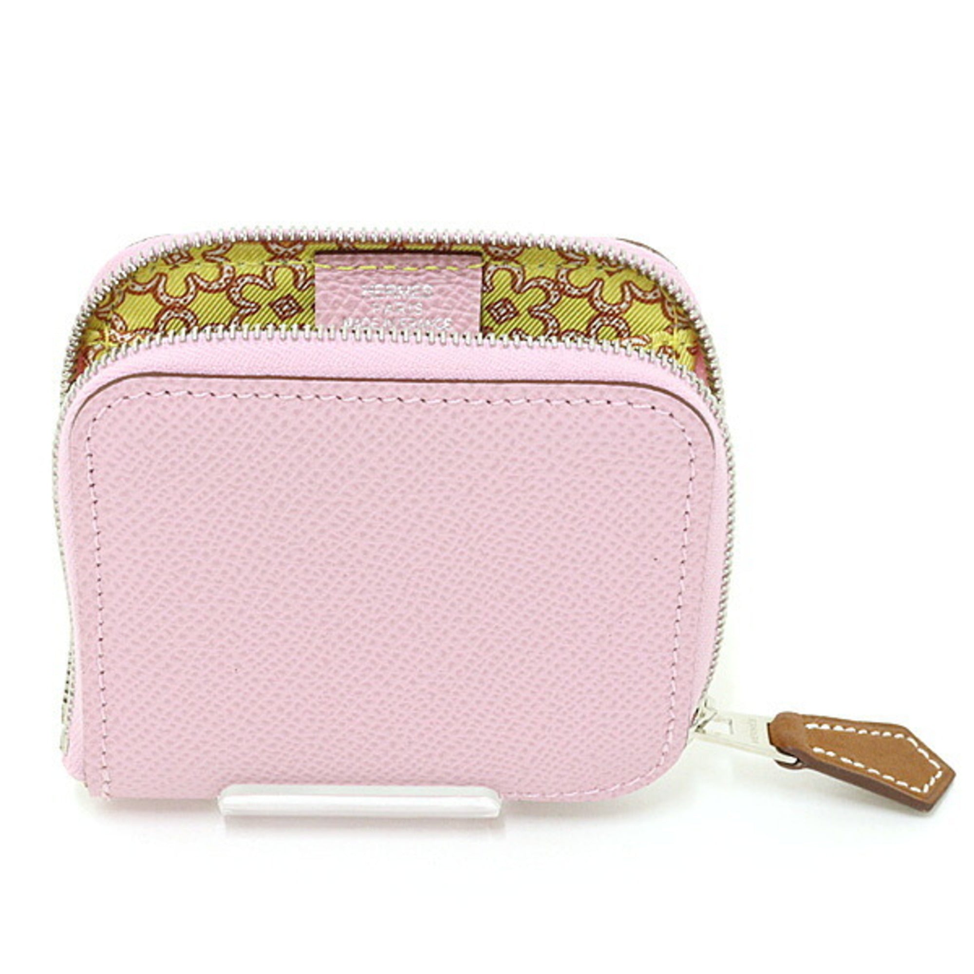 Hermes Jaune Epsom Leather Silk Coin Purse/Coin Case (Pre-Owned)