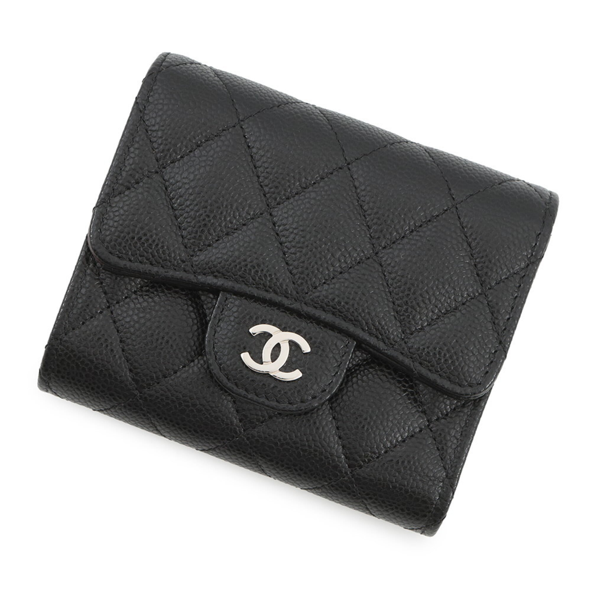 Chanel Black Grained Calfskin Wallet (Tri-Fold) (Pre-Owned)