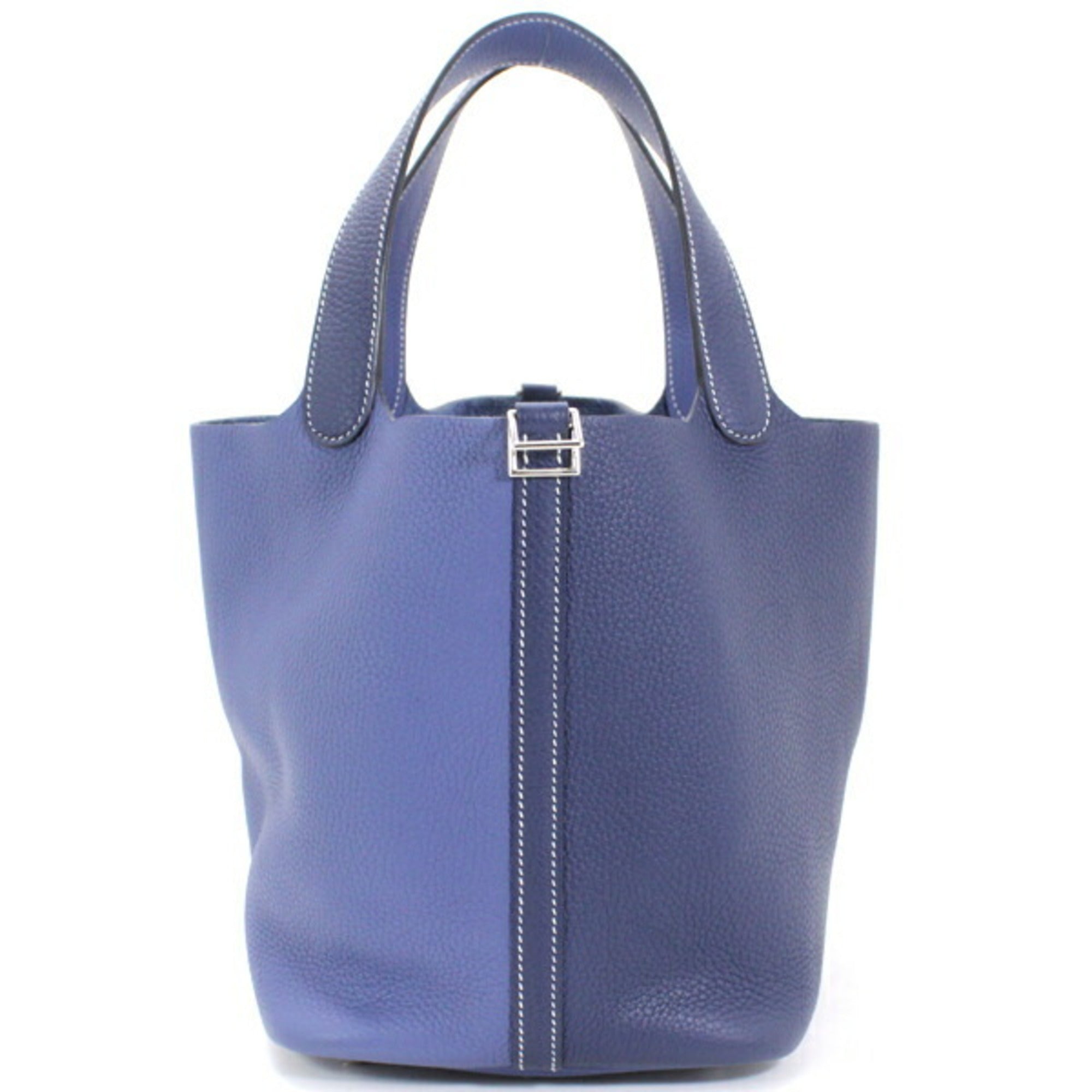 Hermes Bleu Saphir Taurillon Clemence Leather Handbag Tote Bag (Pre-Owned)