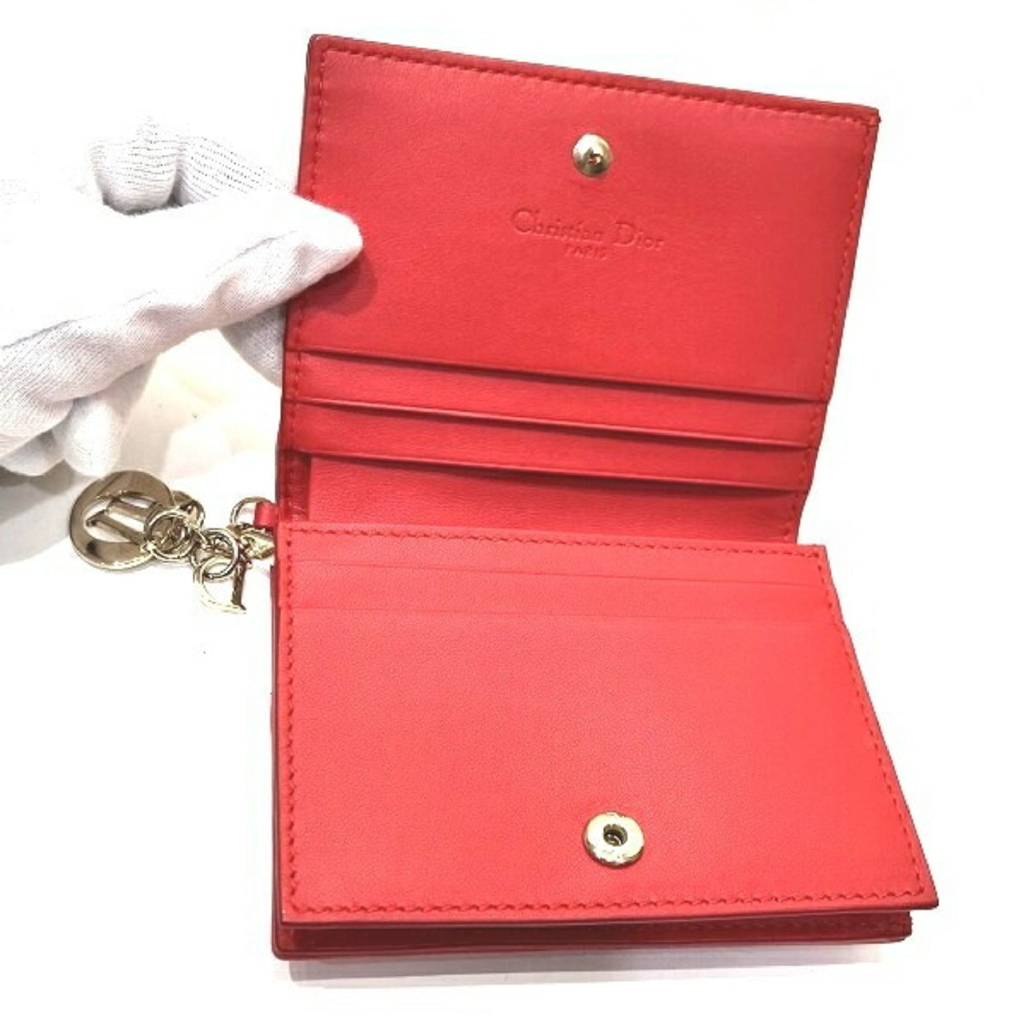 Christian Dior Red Color Leather Wallet (Bi-Fold) (Pre-Owned)
