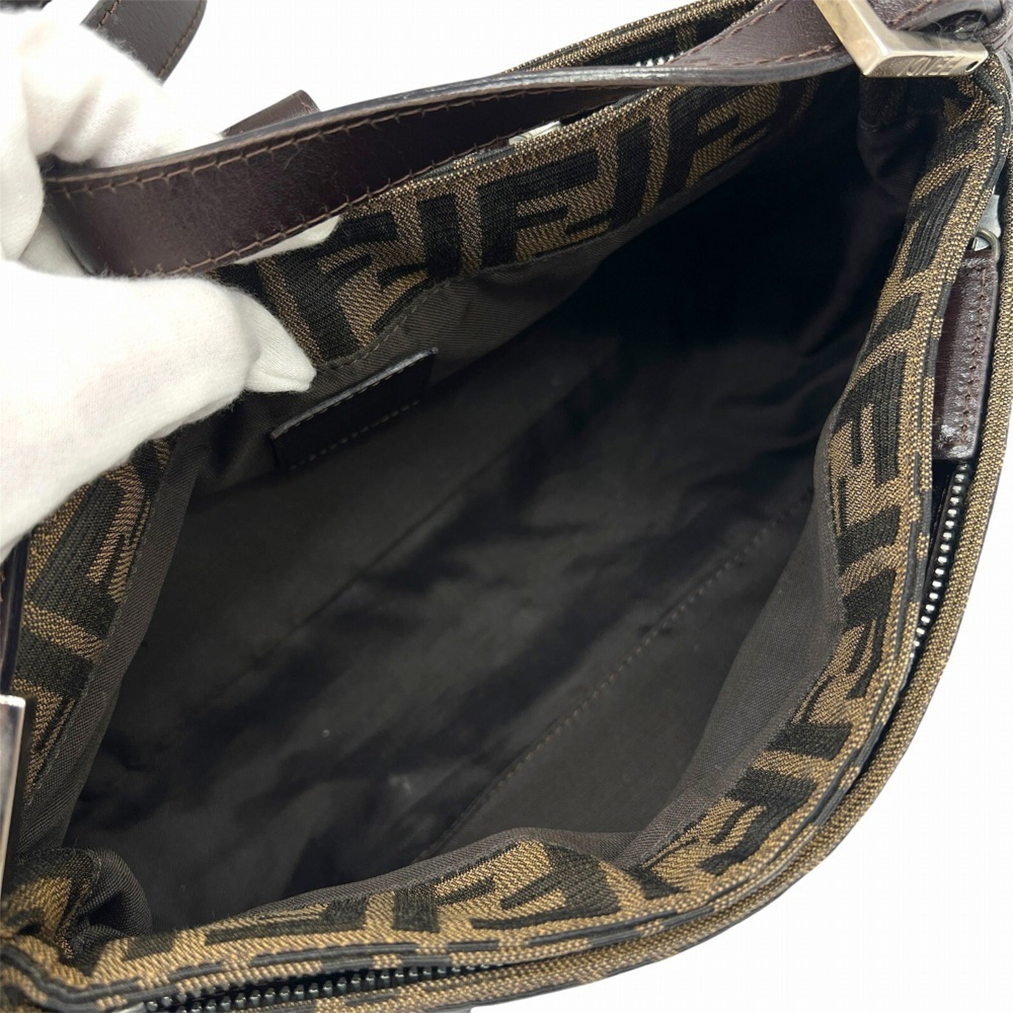 Fendi Zucca Brown Canvas Leather Handbag Shoulder Bag (Pre-Owned)