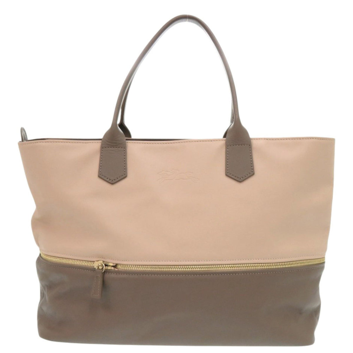 Longchamp Brown Pink Beige Leather Tote Bag (Pre-Owned)