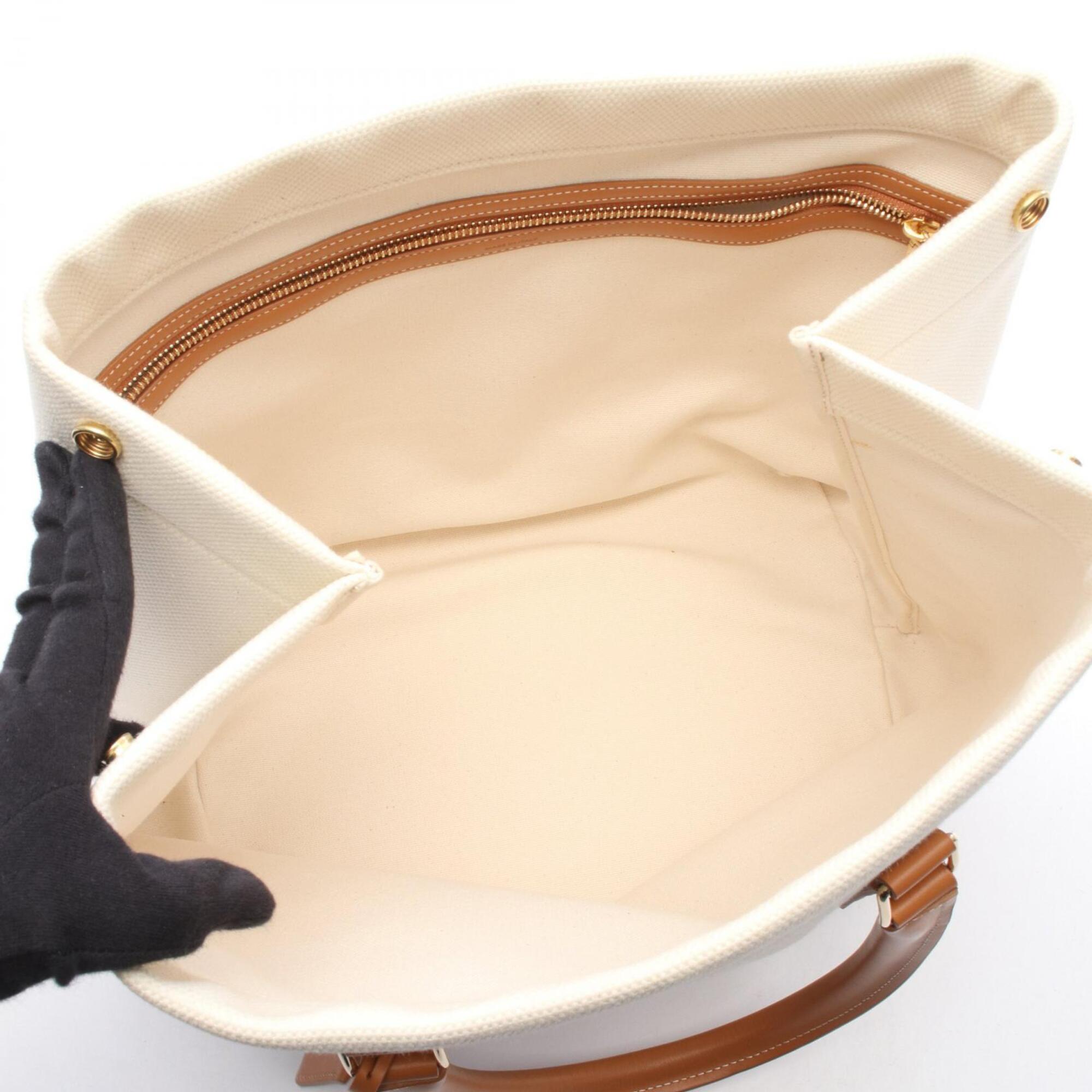 Celine Brown Ivory Canvas Leather Handbag Tote Bag (Pre-Owned)