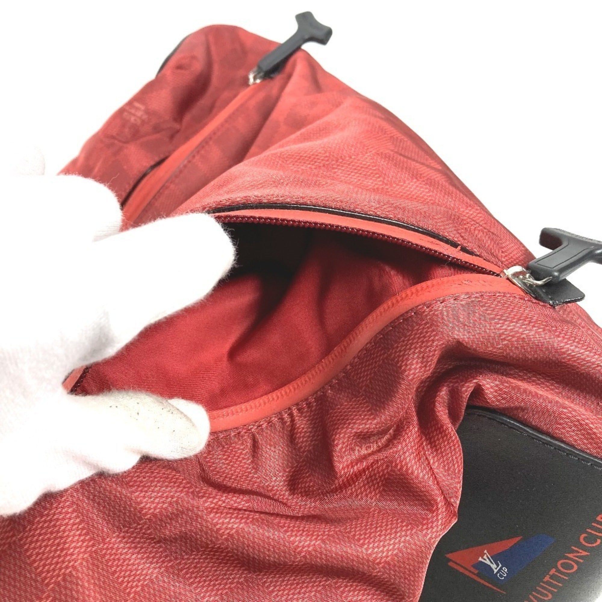 Louis Vuitton Black Red Color Leather Nylon Shoulder Bag Tote Bag (Pre-Owned)