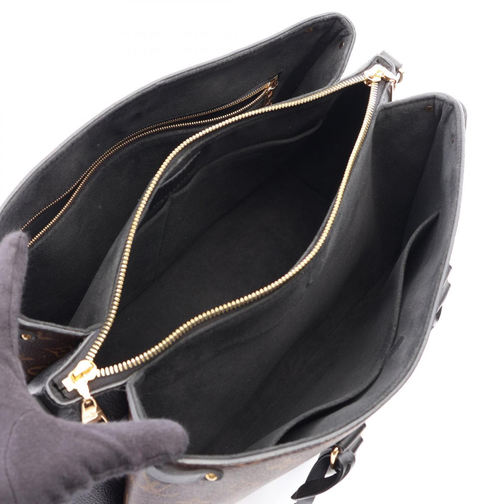 Louis Vuitton Black Brown Coated Canvas Leather Handbag (Pre-Owned)