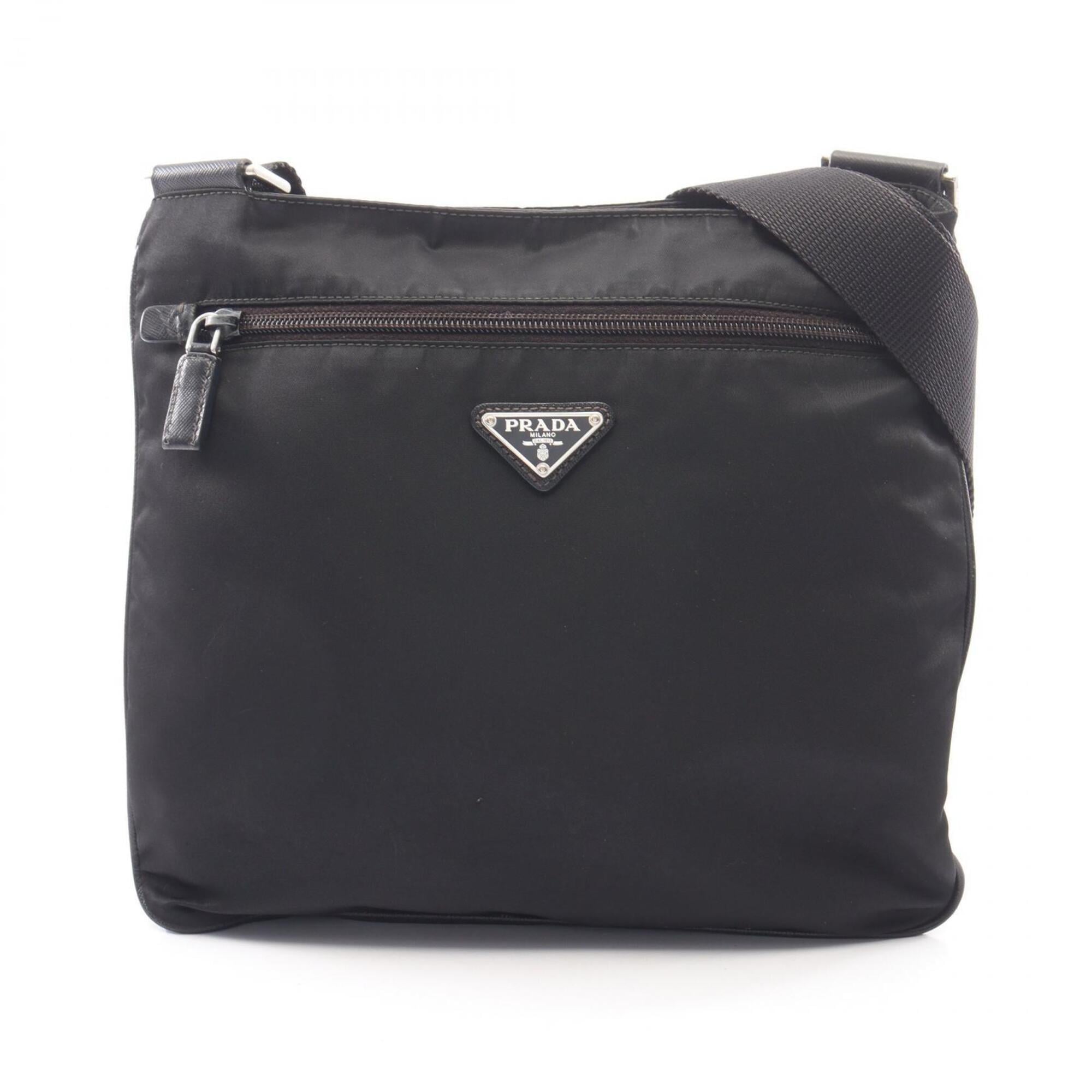Prada Black Nylon Leather Handbag Shoulder Bag (Pre-Owned)