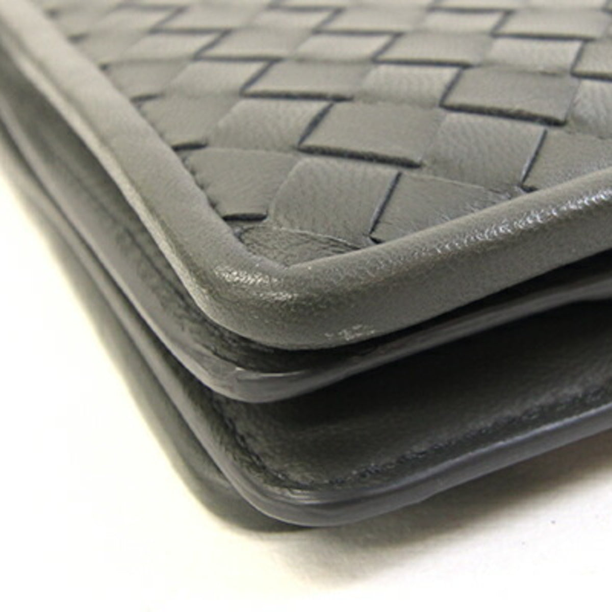 Bottega Veneta Intrecciato Dark Gray Leather Clutch Bag Shoulder Bag (Pre-Owned)