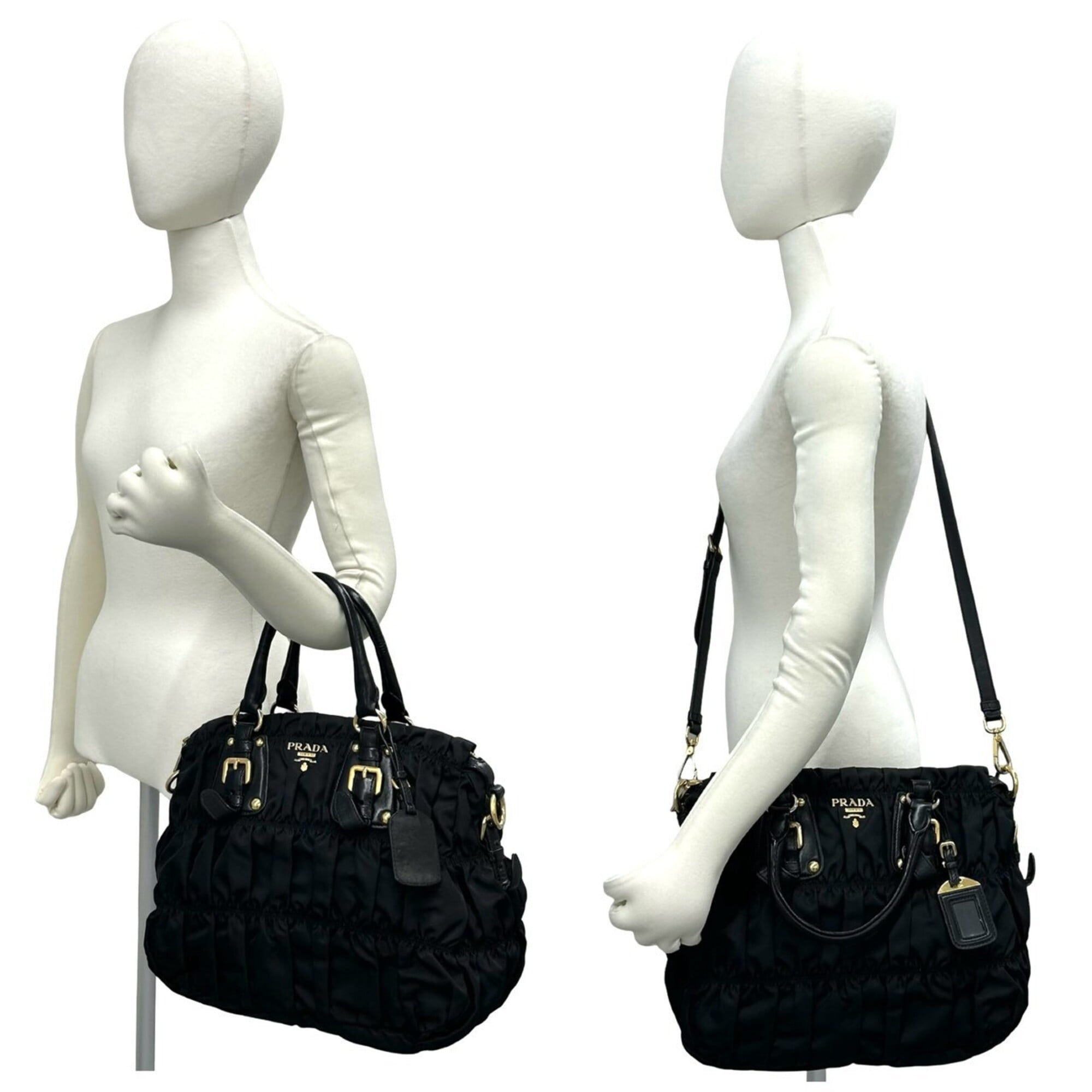 Prada Black Nylon Leather Handbag Shoulder Bag Tote Bag (Pre-Owned)