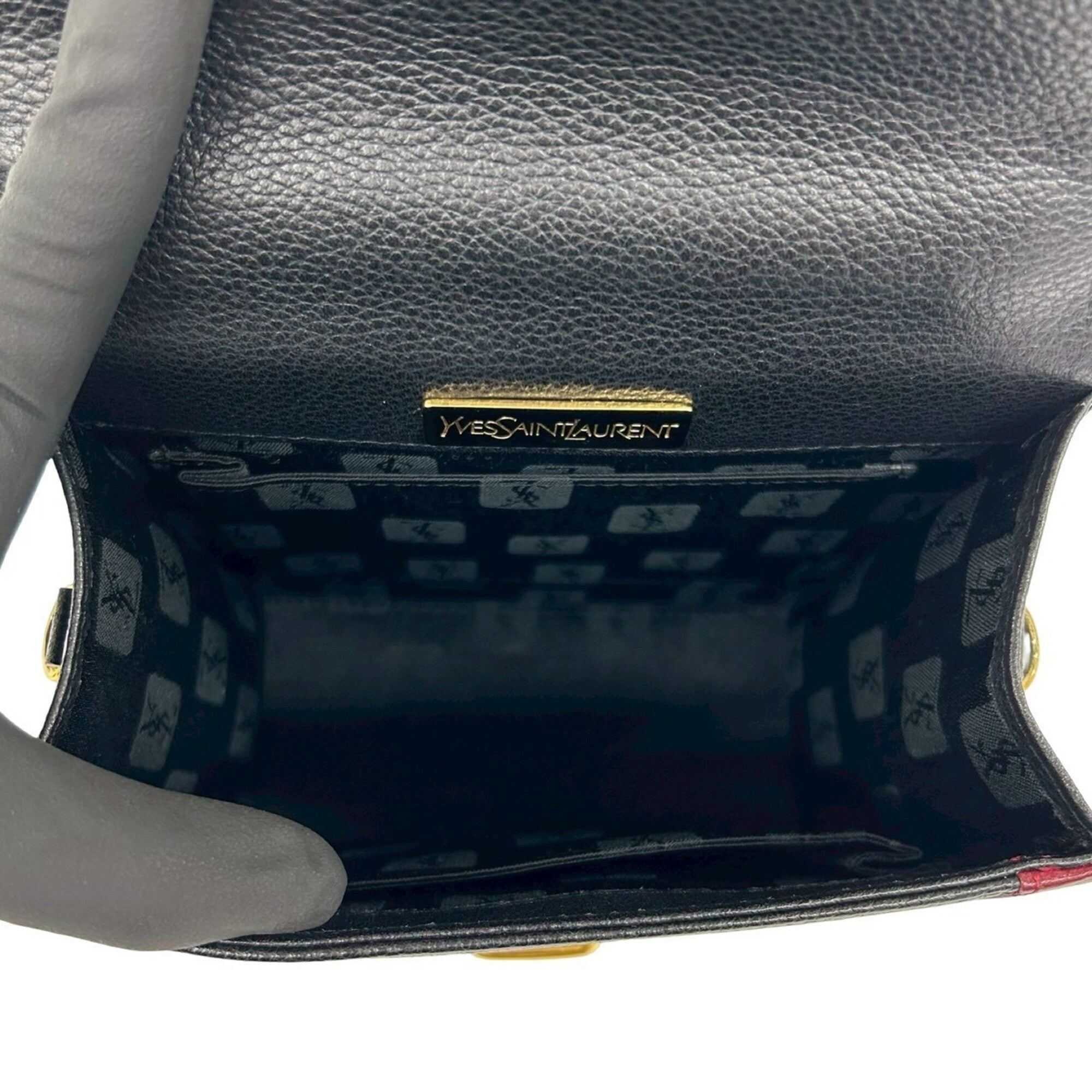 Yves Saint Laurent Black Red Color Leather Handbag Shoulder Bag (Pre-Owned)