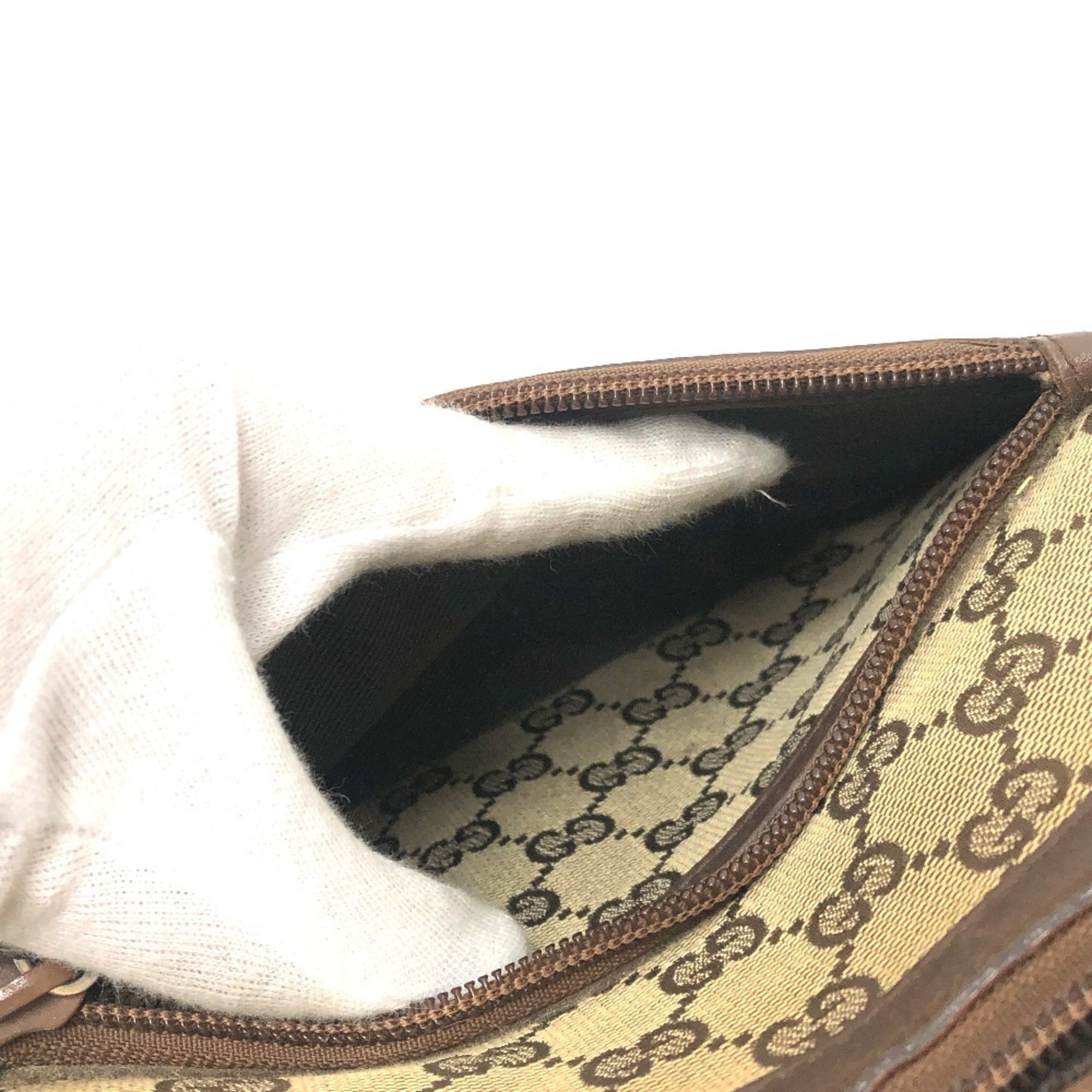 Gucci Beige Canvas Handbag Shoulder Bag (Pre-Owned)