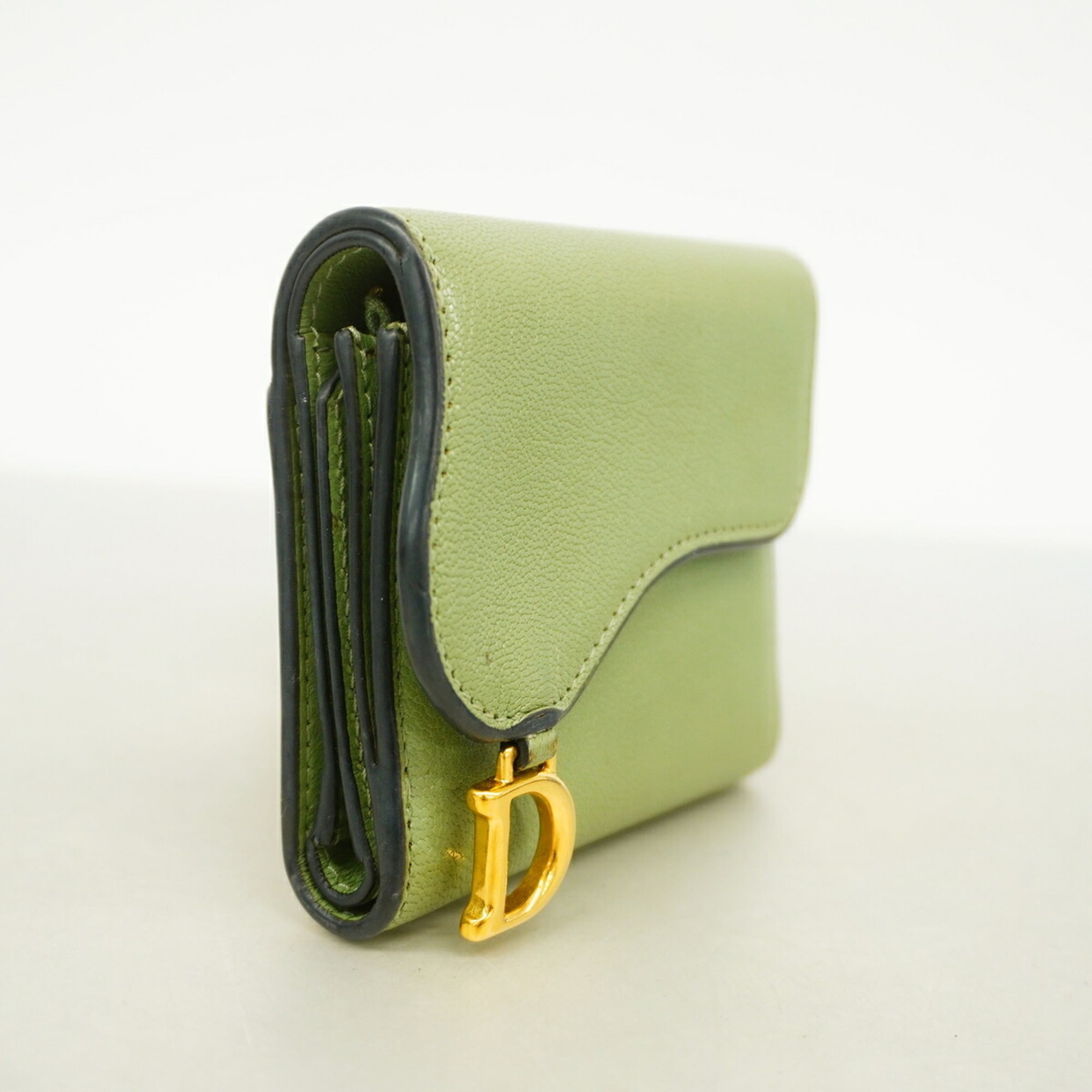 Christian Dior Moss Green Leather Wallet (Tri-Fold) (Pre-Owned)