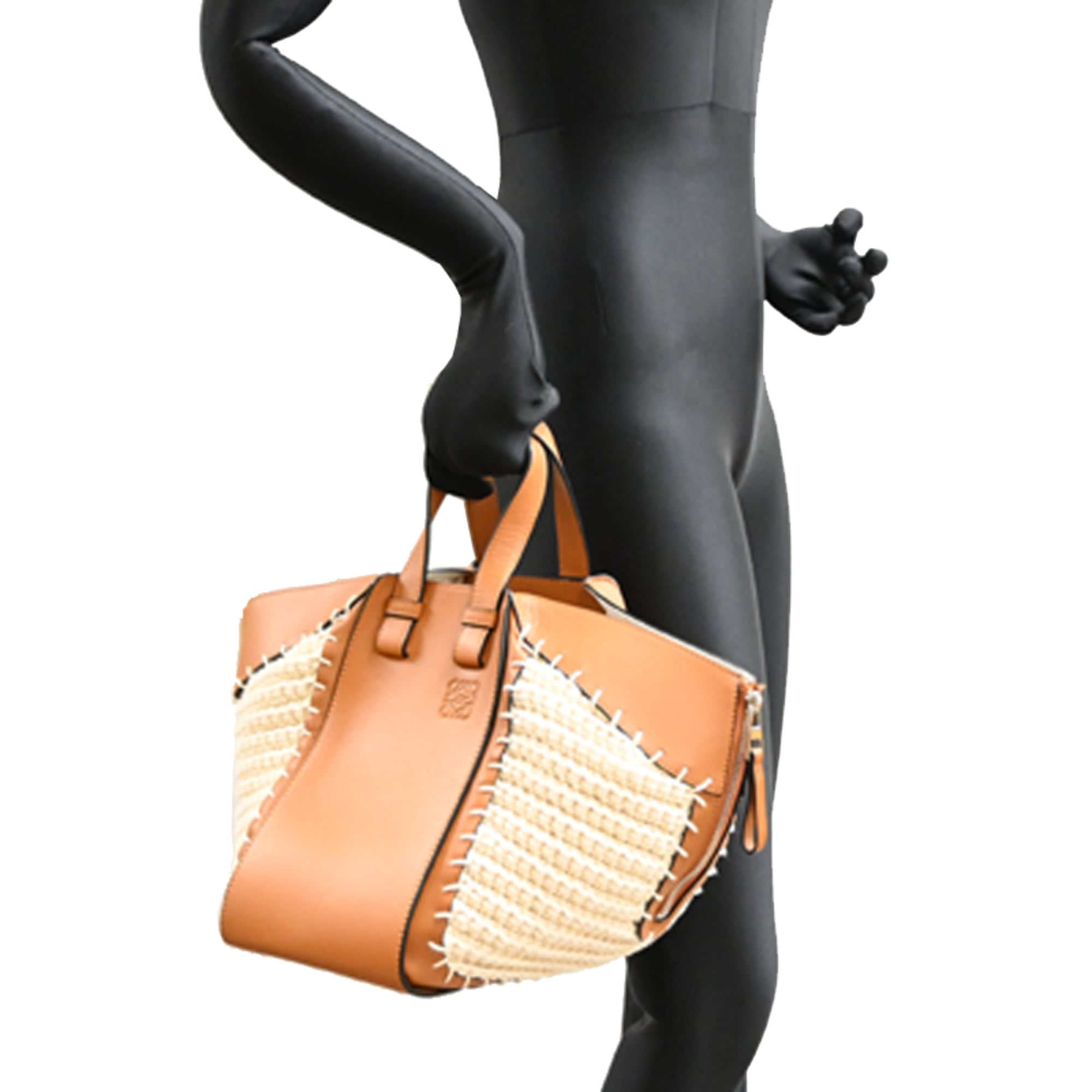 Loewe Brown Ivory Leather Knit Shoulder Bag (Pre-Owned)