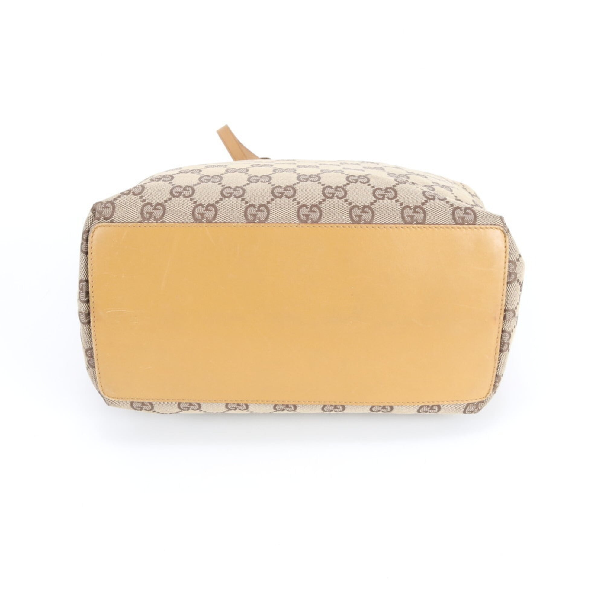 Gucci Gg Canvas Beige Brown Gg Canvas Leather Handbag Tote Bag (Pre-Owned)