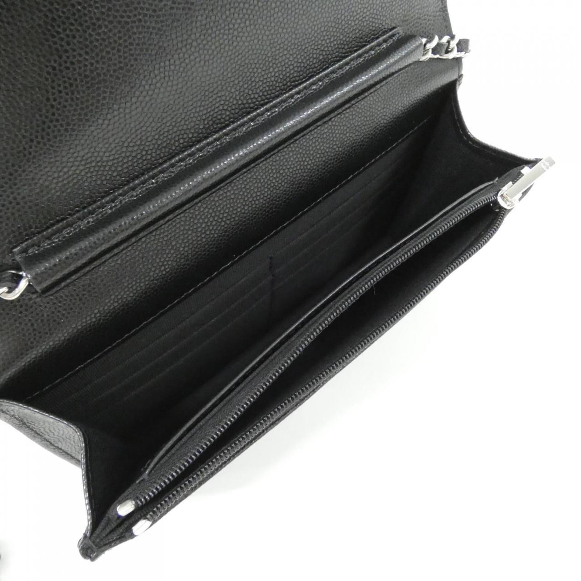 Chanel Black Grained Calfskin Chain/Shoulder Wallet (Pre-Owned)