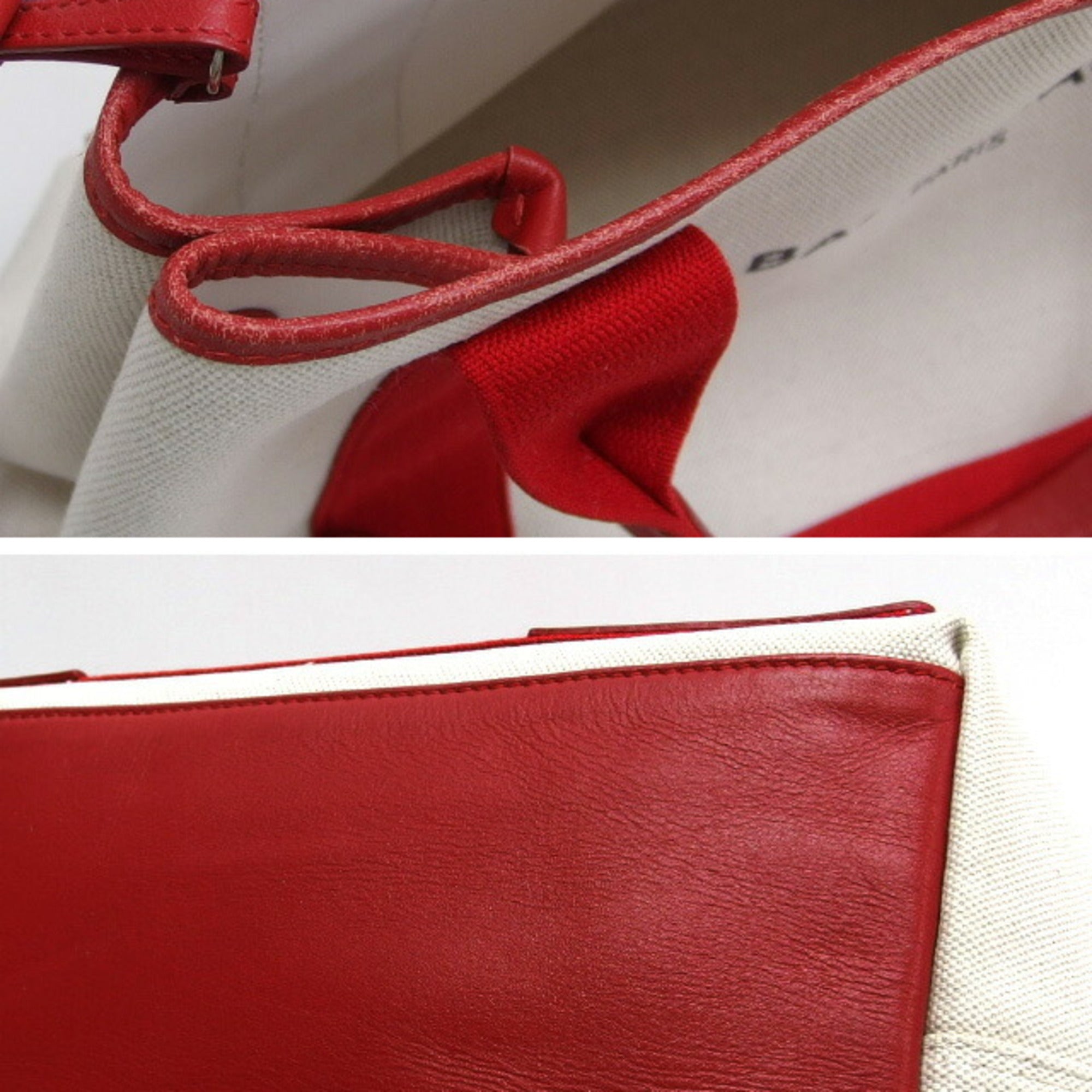 Balenciaga Red Color White Canvas Leather Handbag Tote Bag (Pre-Owned)