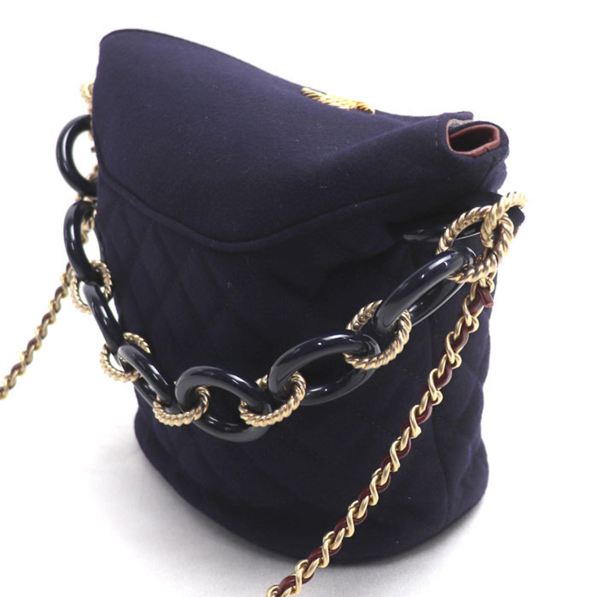 Chanel Navy Wool Leather Shoulder Bag (Pre-Owned)