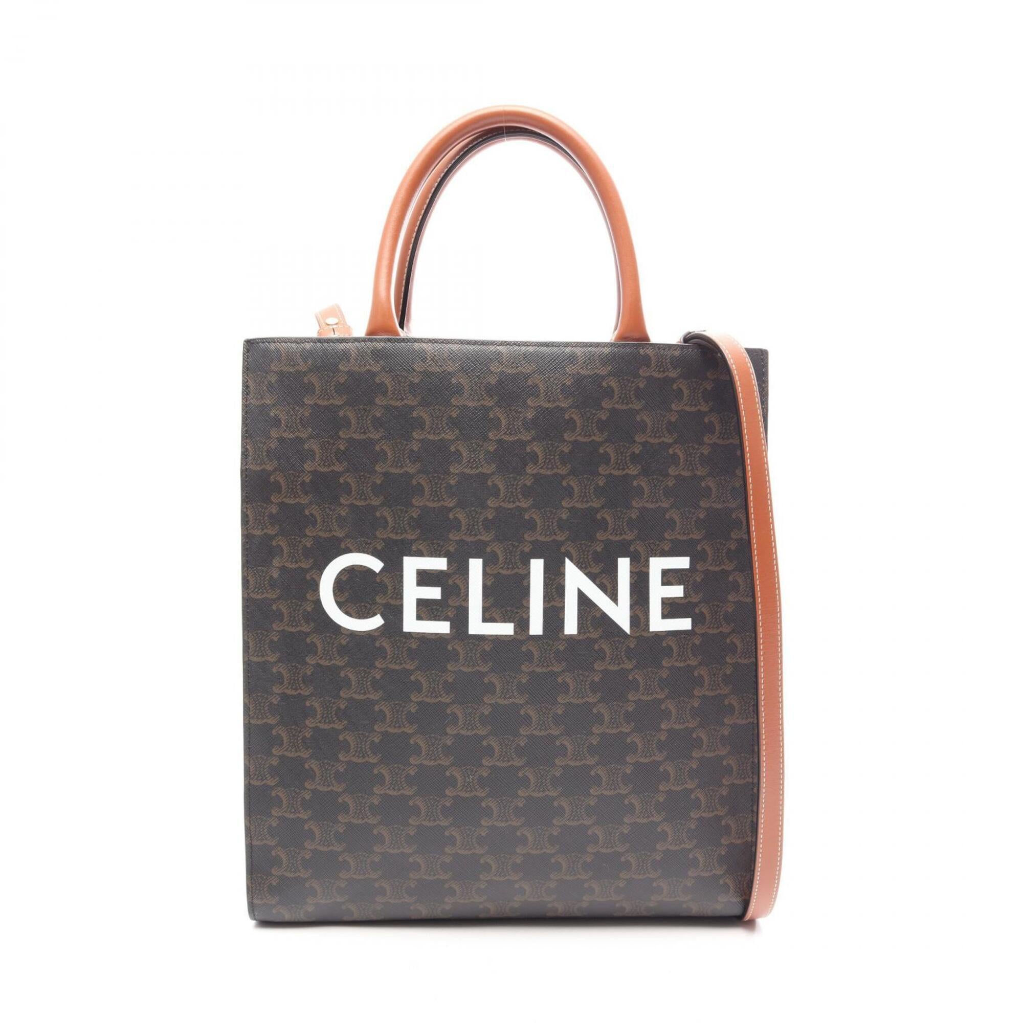 Celine Black Brown Coated Canvas Leather Handbag Tote Bag (Pre-Owned)