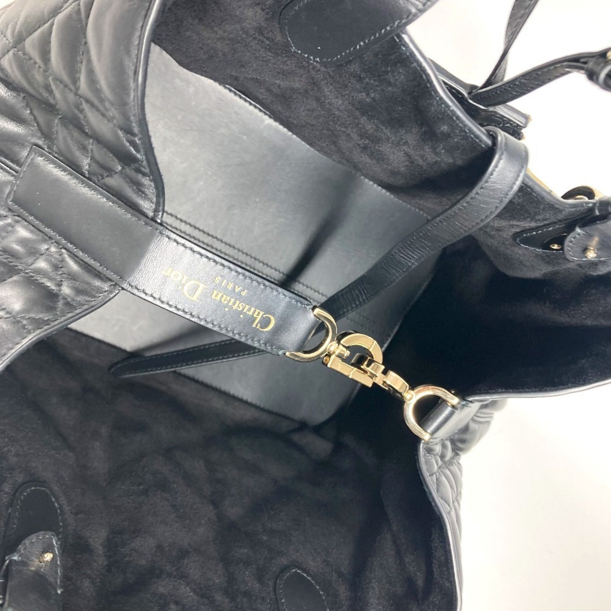 Christian Dior Black Leather Handbag Pouch Shoulder Bag Tote Bag (Pre-Owned)