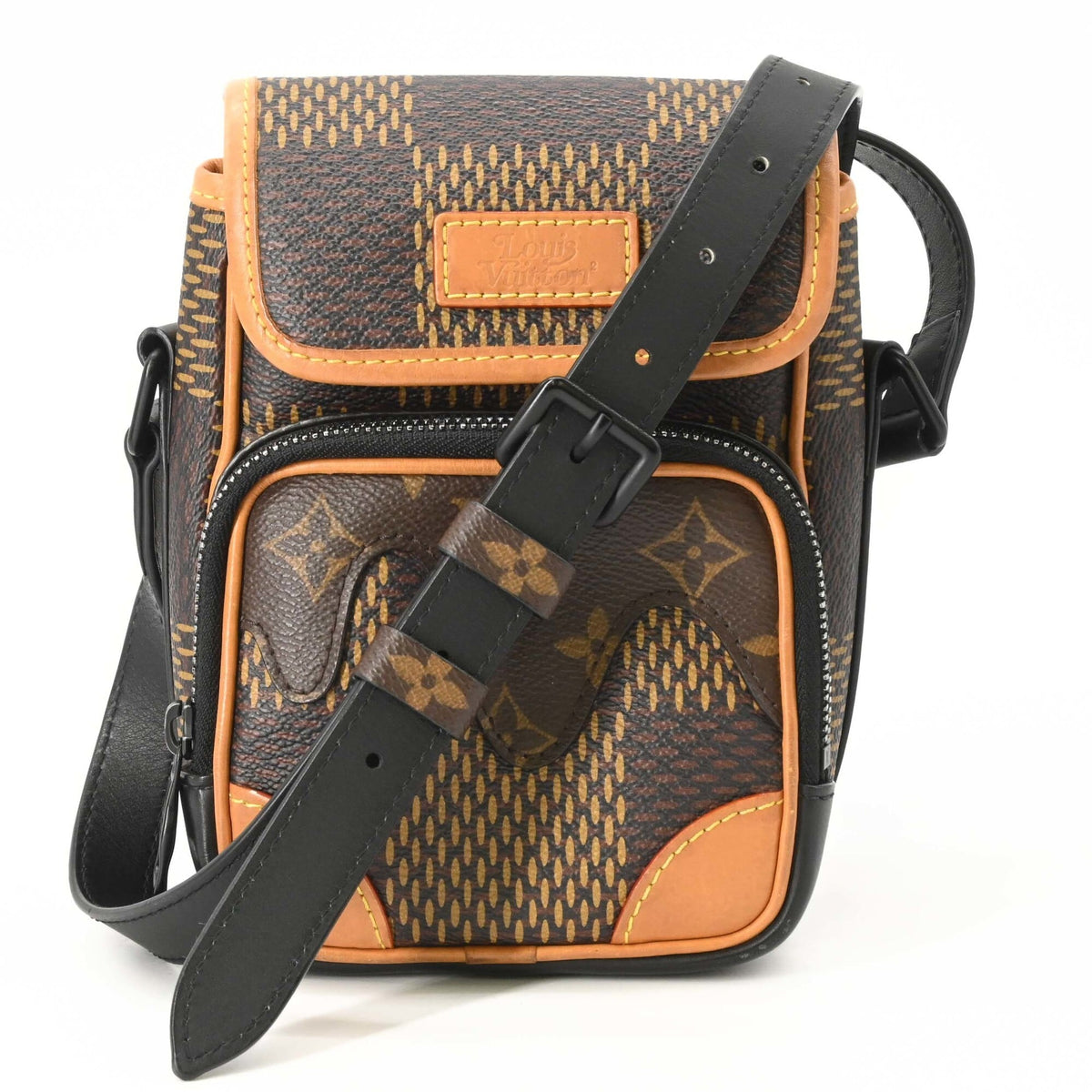 Louis Vuitton Black Brown Damier Canvas Leather Crossbody Bag Shoulder Bag (Pre-Owned)